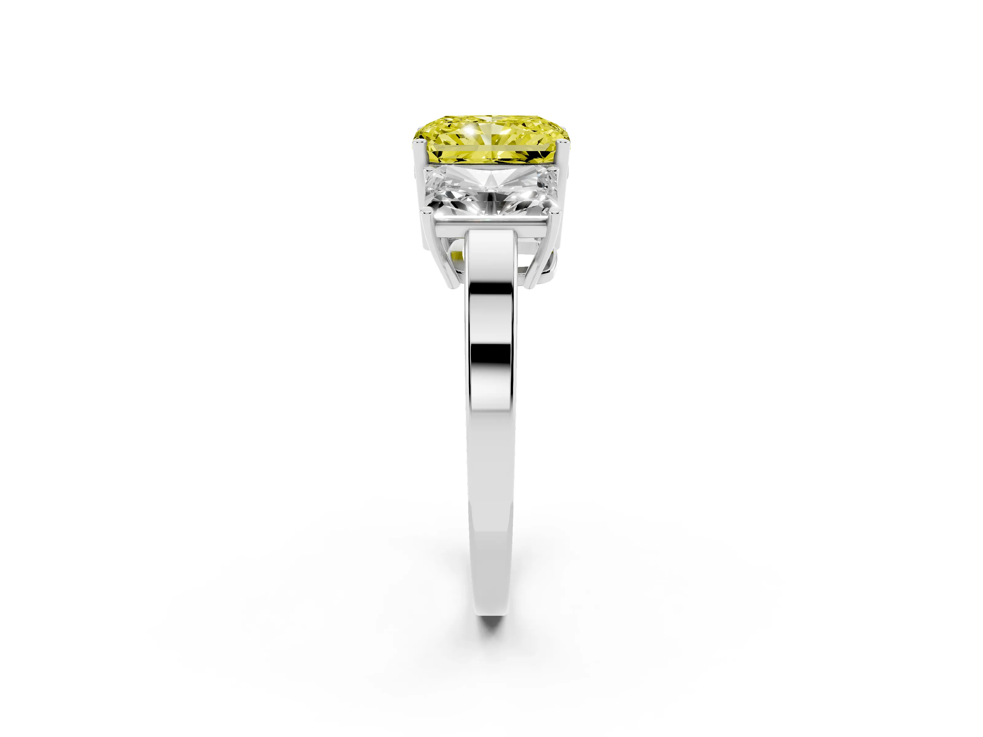 Fancy Yellow Radiant Cut Diamond Three-Stone Engagement Ring Set in Silver with Flat Band