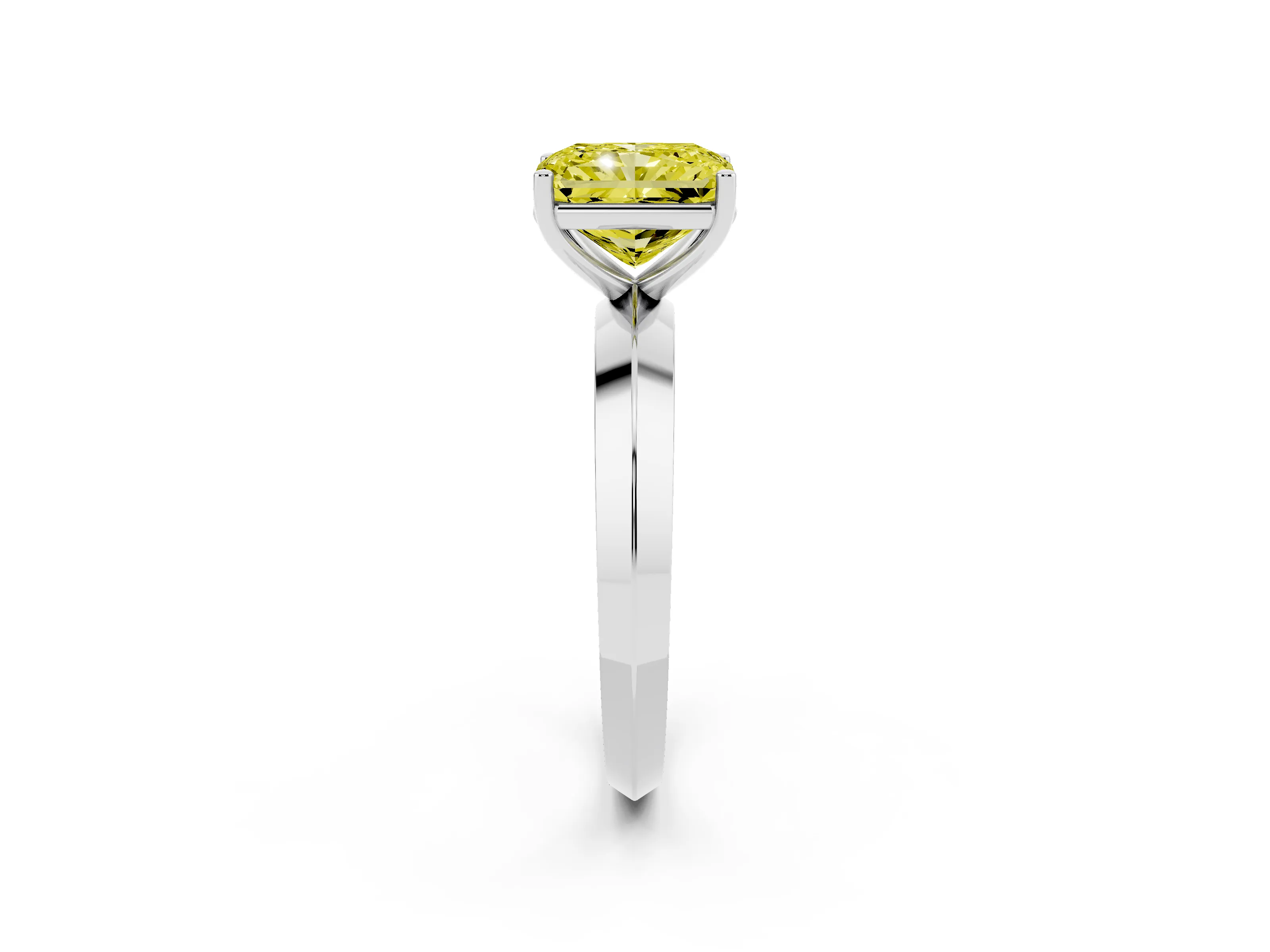 Fancy Yellow Radiant Cut Diamond Solitaire Engagement Ring Set in Silver with Flat Band and Prong Setting