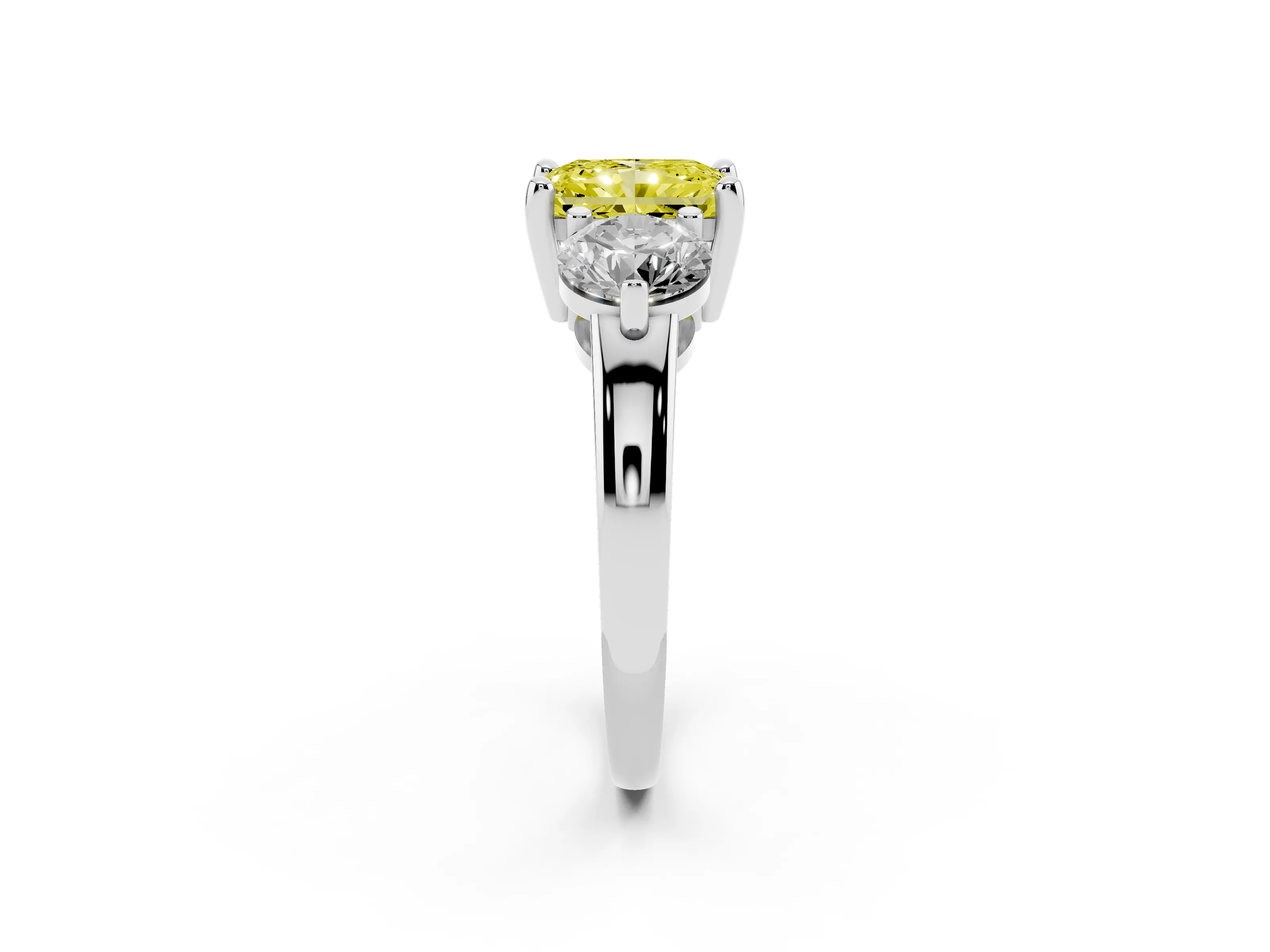 Fancy Yellow Radiant Cut Diamond Three-Stone Ring Set in Silver with Prong Setting and Classic Band