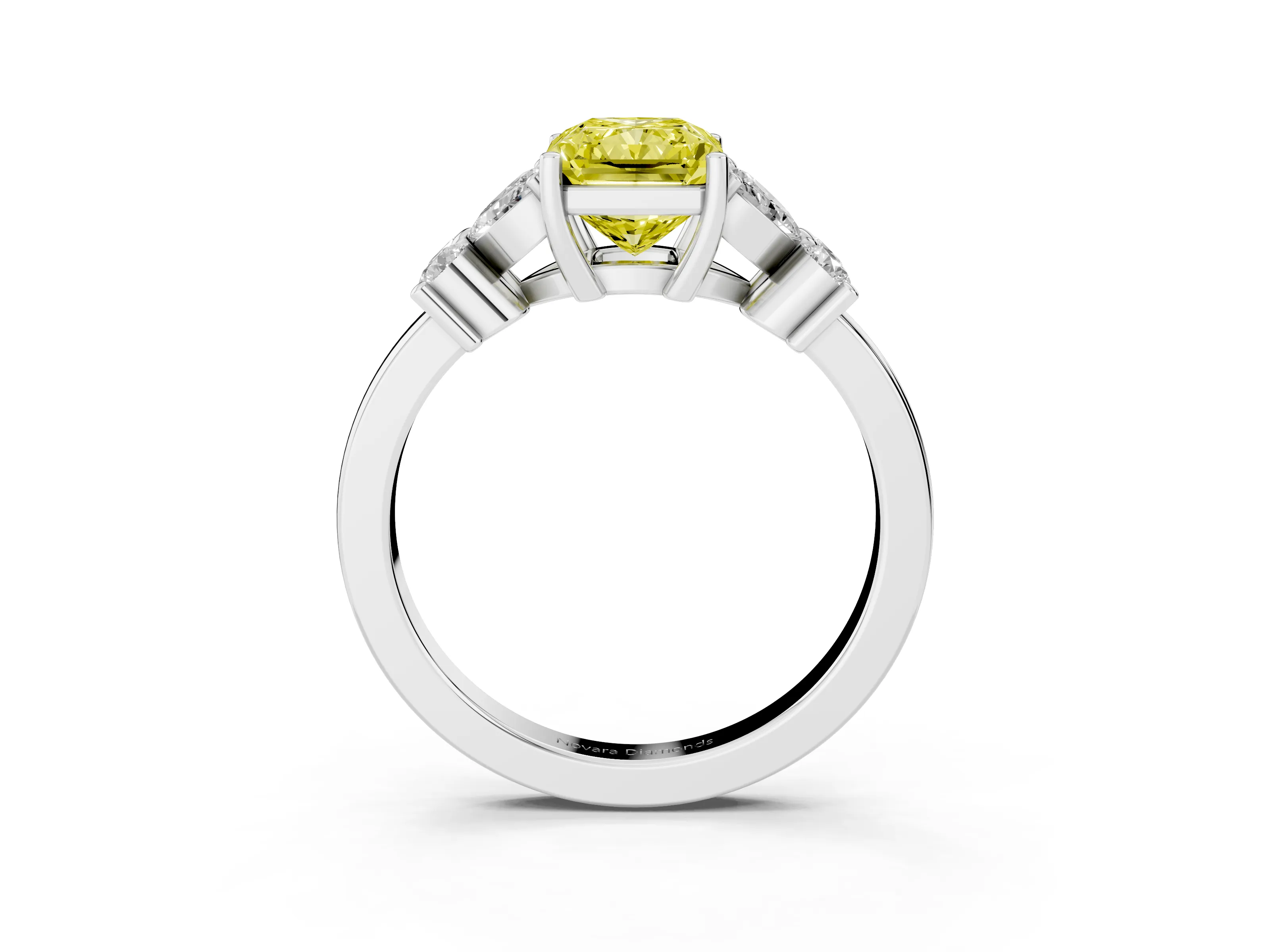 Fancy Yellow Radiant Cut Diamond Floral Cluster Ring Set in White gold with Marquise Petals and Prong Setting