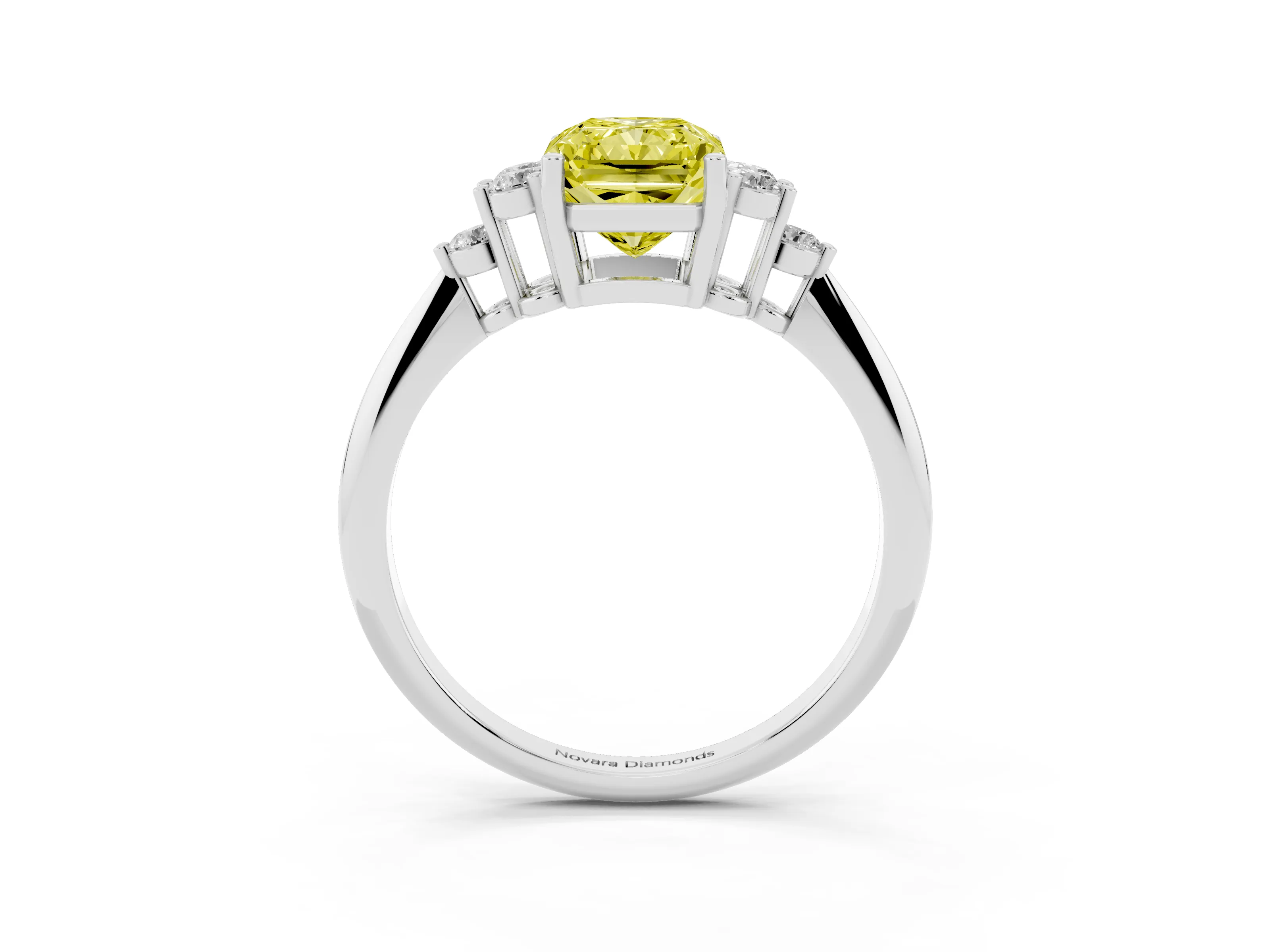 Fancy Yellow Radiant Cut Diamond Cluster Ring Set in White gold with Plain Band and Prong Setting
