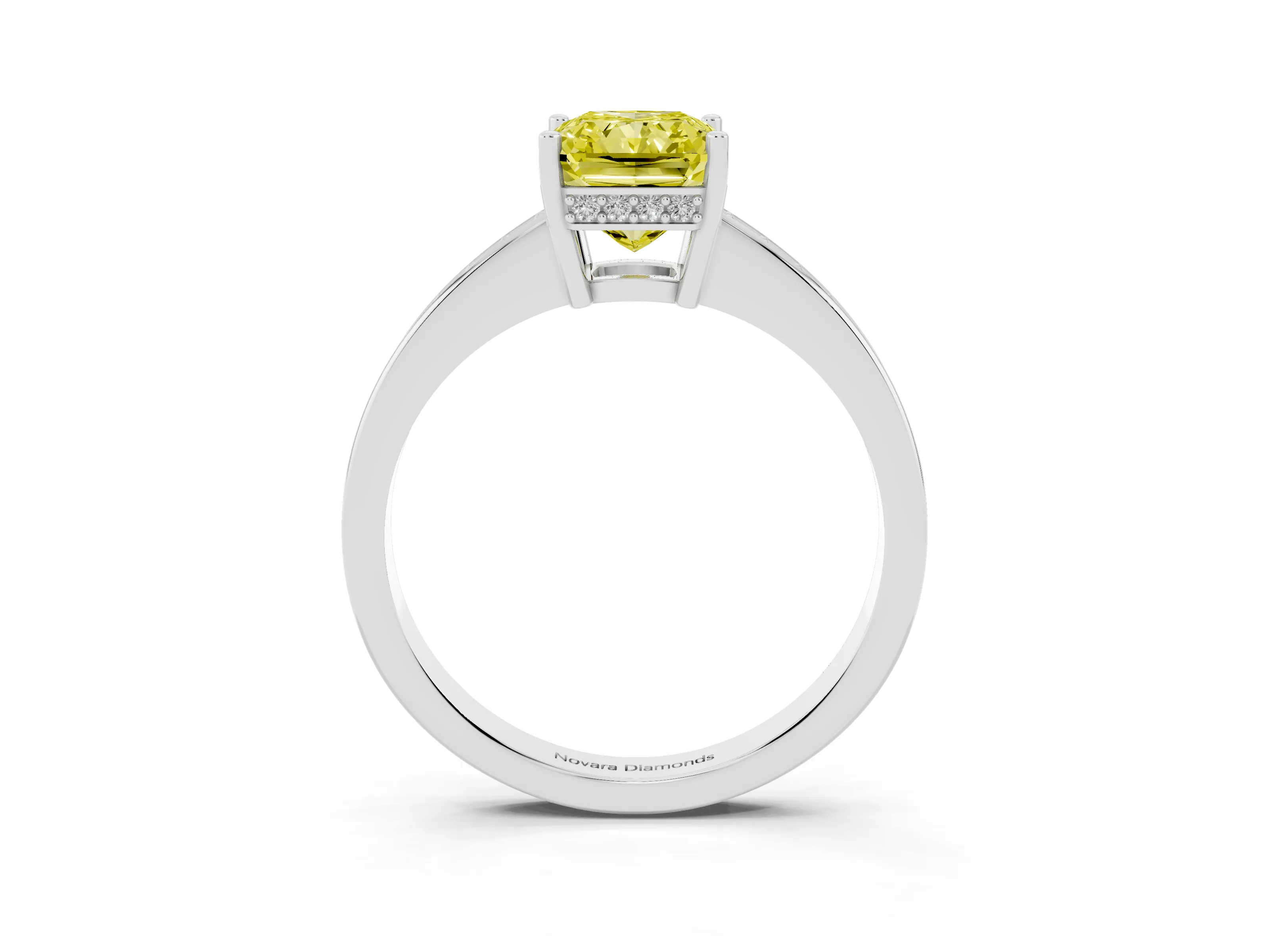 Fancy Yellow Radiant Cut Diamond Pavé Band Prong Set Solitaire Ring Set in Platinum