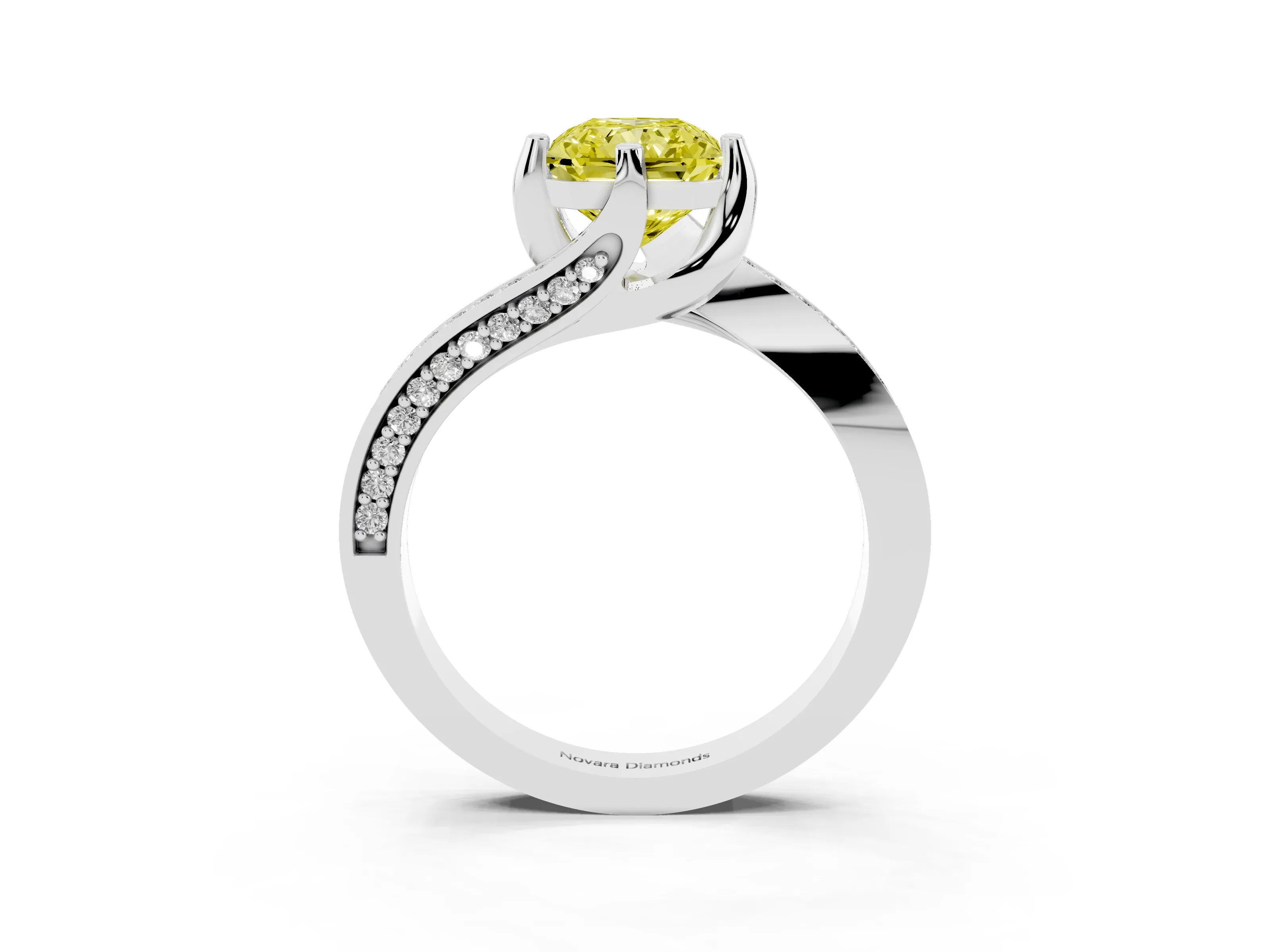 Fancy Yellow Radiant Cut Diamond Solitaire Ring Set in Silver with Intertwined Pavé Twist Band