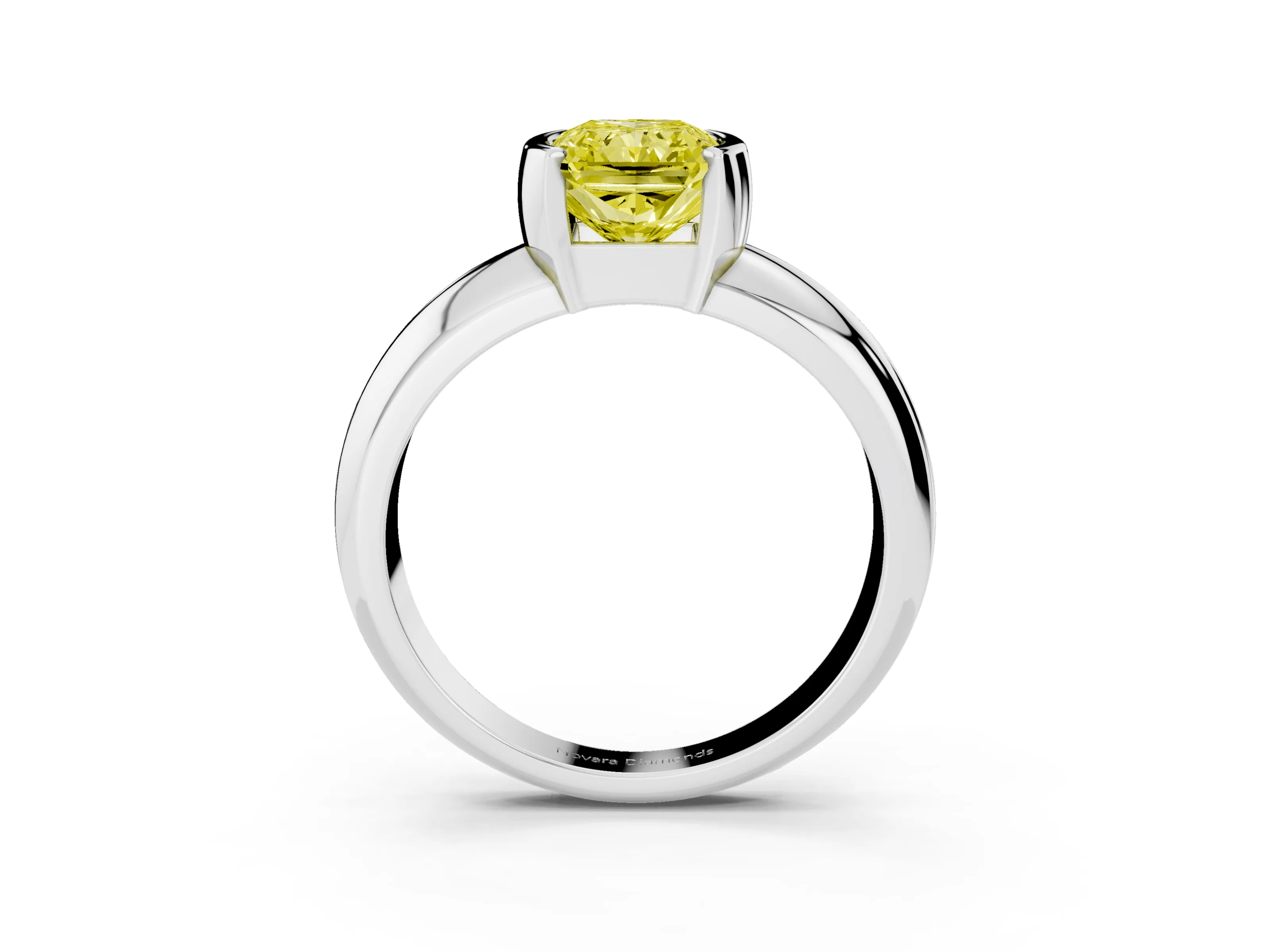 Fancy Yellow Radiant Cut Diamond Solitaire Tension Set Ring Set in White gold with Wide Band