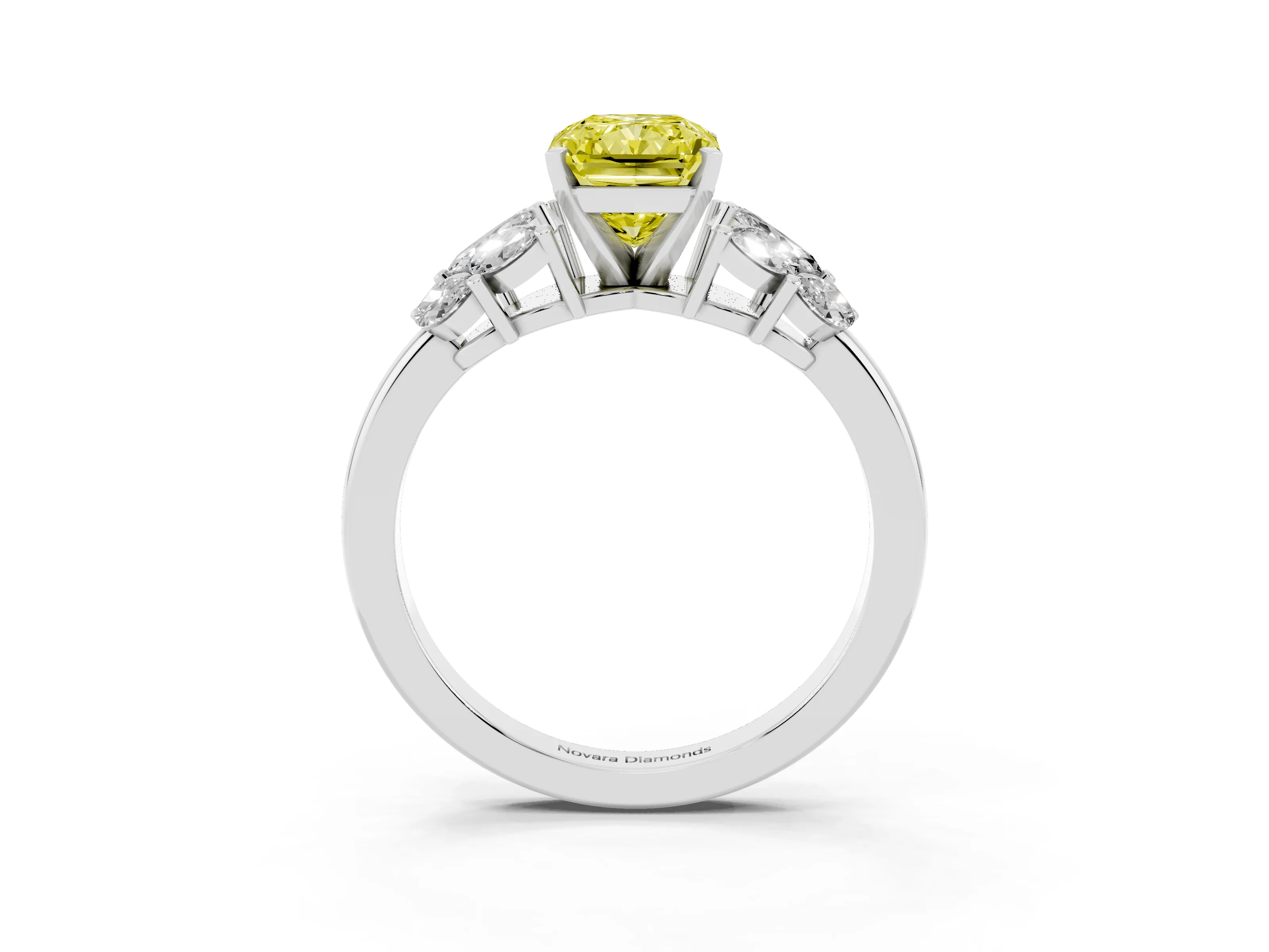 Fancy Yellow Radiant Cut Diamond Cluster Leaf Design Ring Set in White gold with Prong Setting