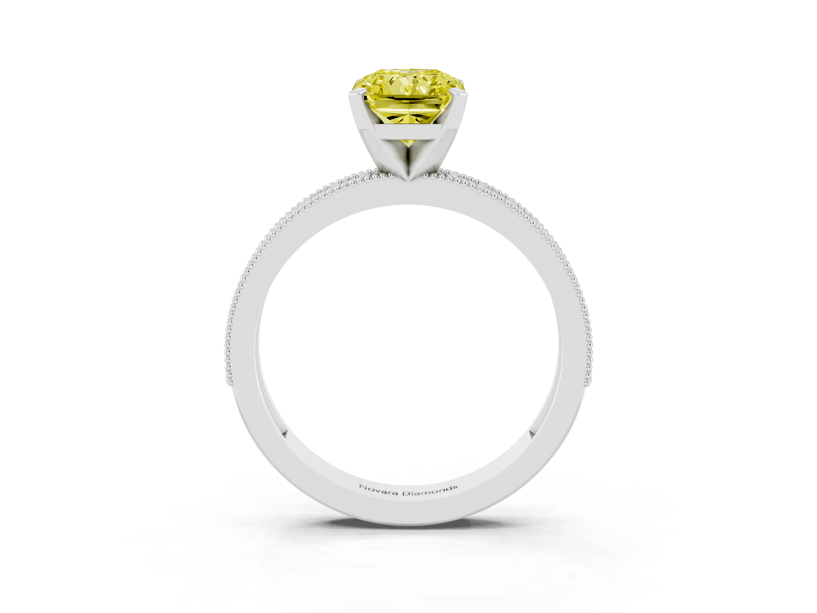 Fancy Yellow Radiant Cut Diamond Milgrain Pavé Engagement Ring Set in Silver with Prong Setting