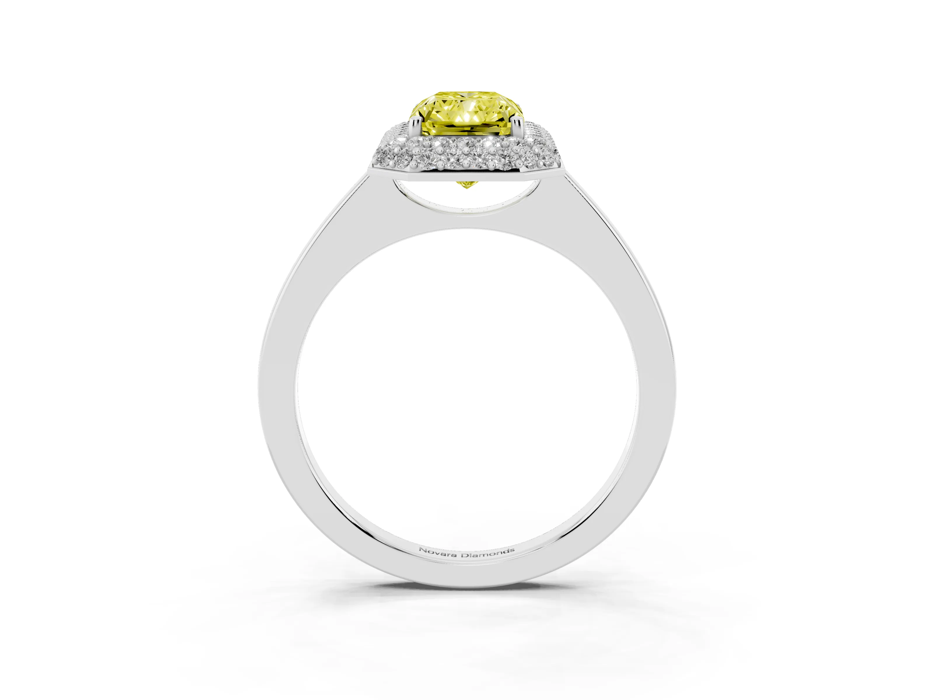 Fancy Yellow Radiant Cut Diamond Halo Engagement Ring Set in Platinum with Solitaire Band and Prong Setting