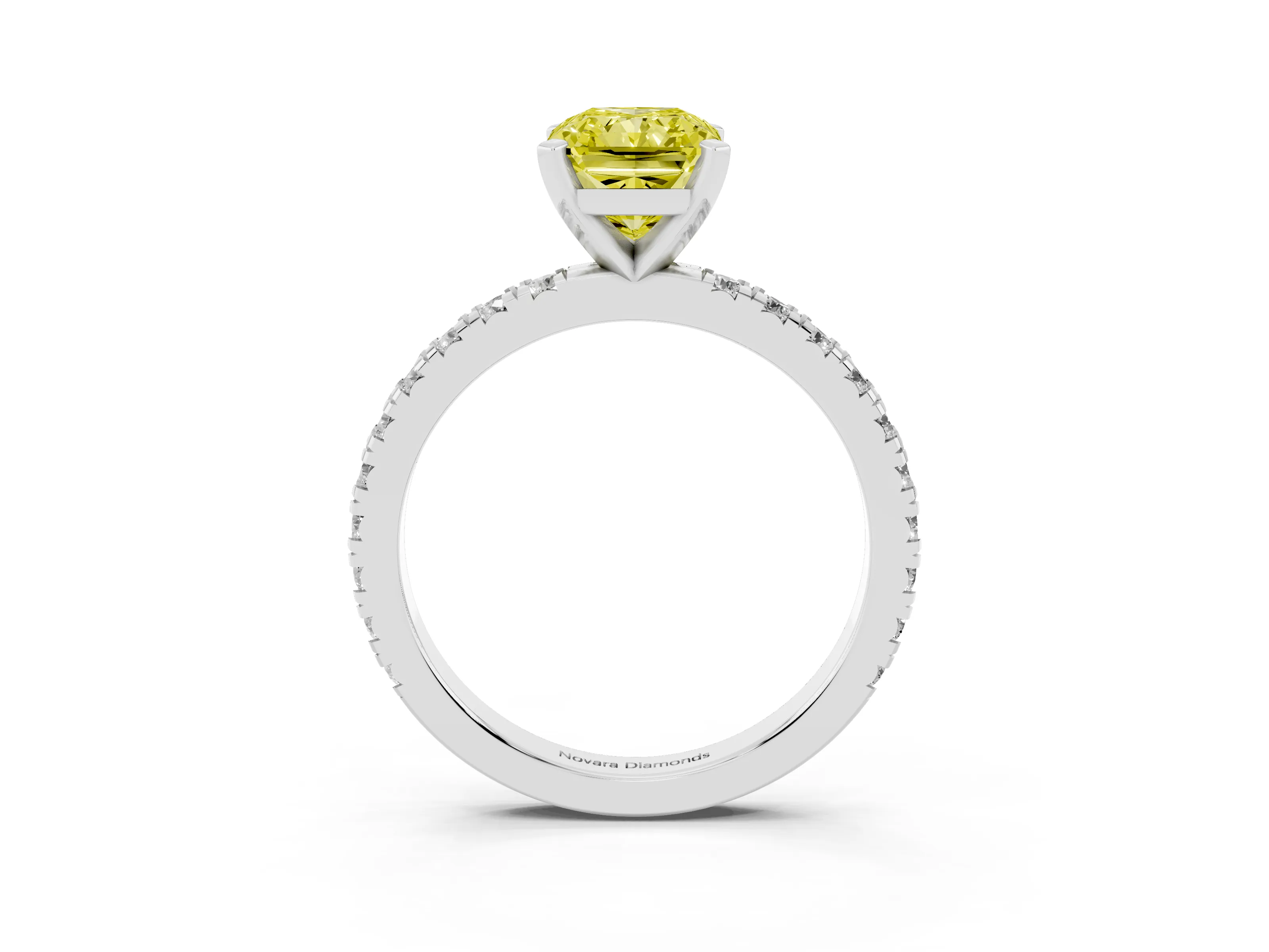 Fancy Yellow Radiant Cut Diamond Pavé Band Solitaire Set in Silver with Prong Setting