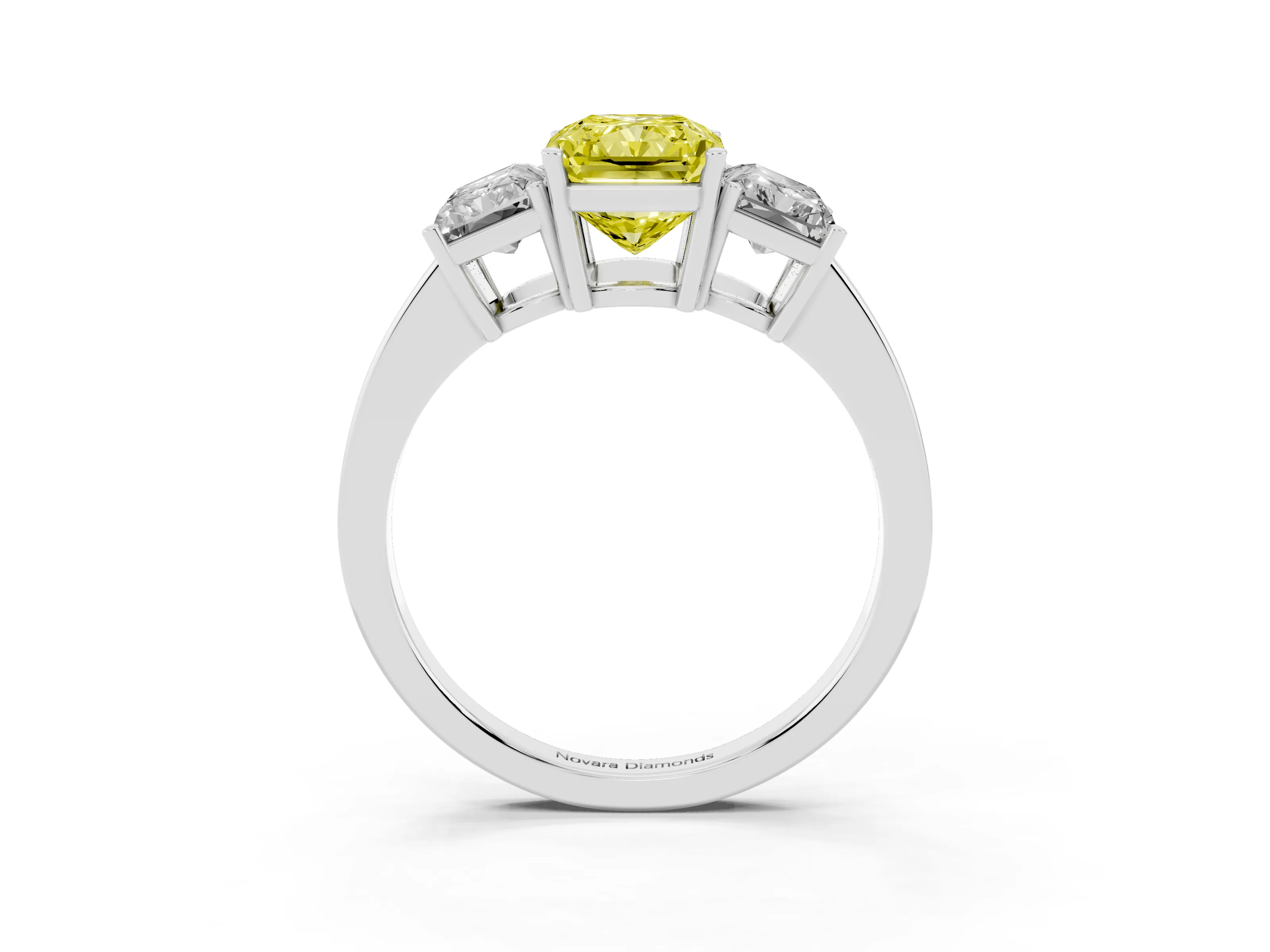 Fancy Yellow Radiant Cut Diamond Three-Stone Engagement Ring Set in Silver with Flat Band