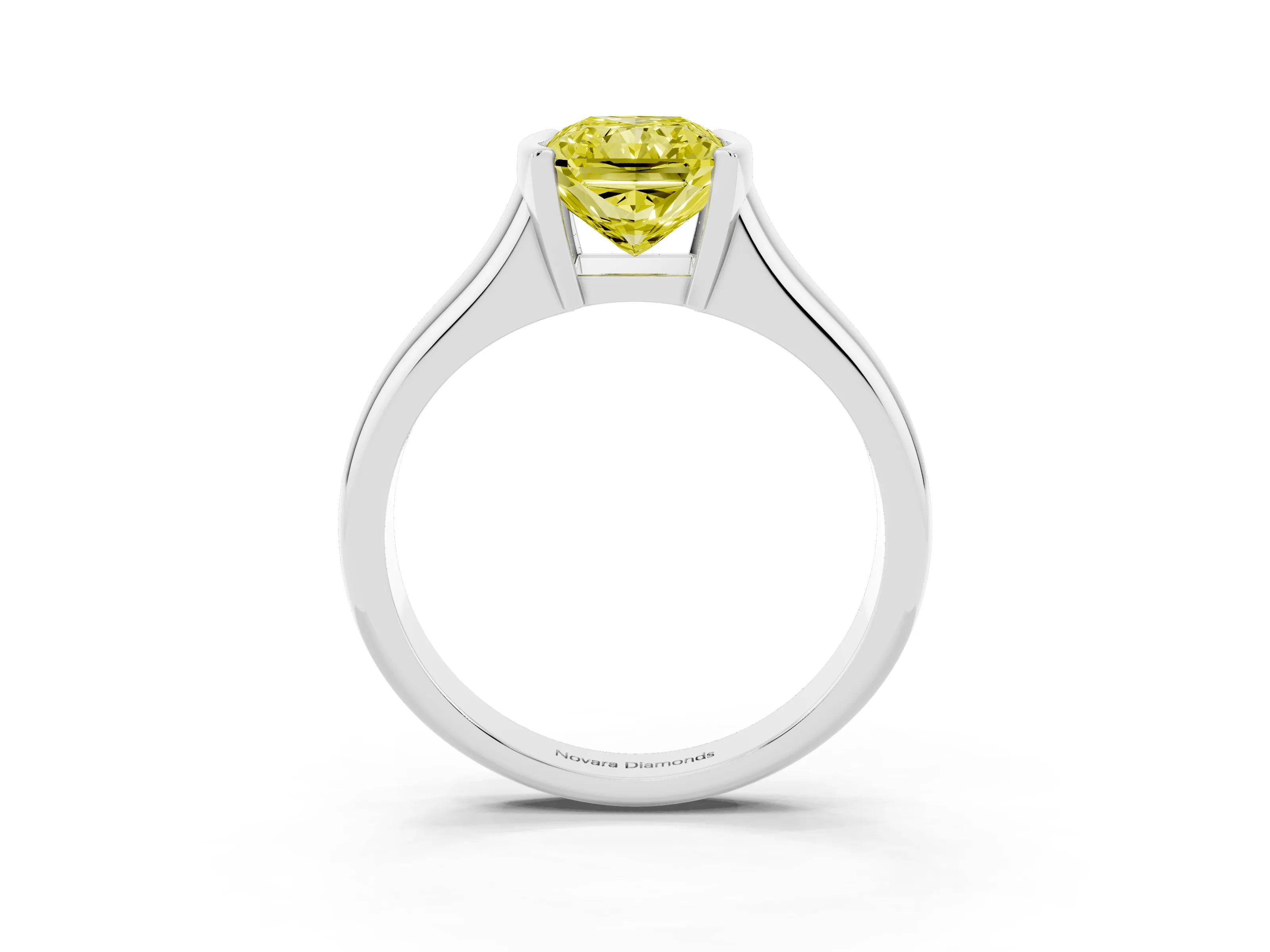 Fancy Yellow Radiant Cut Diamond Solitaire Tension Set Ring Set in White gold with Split Shank Band