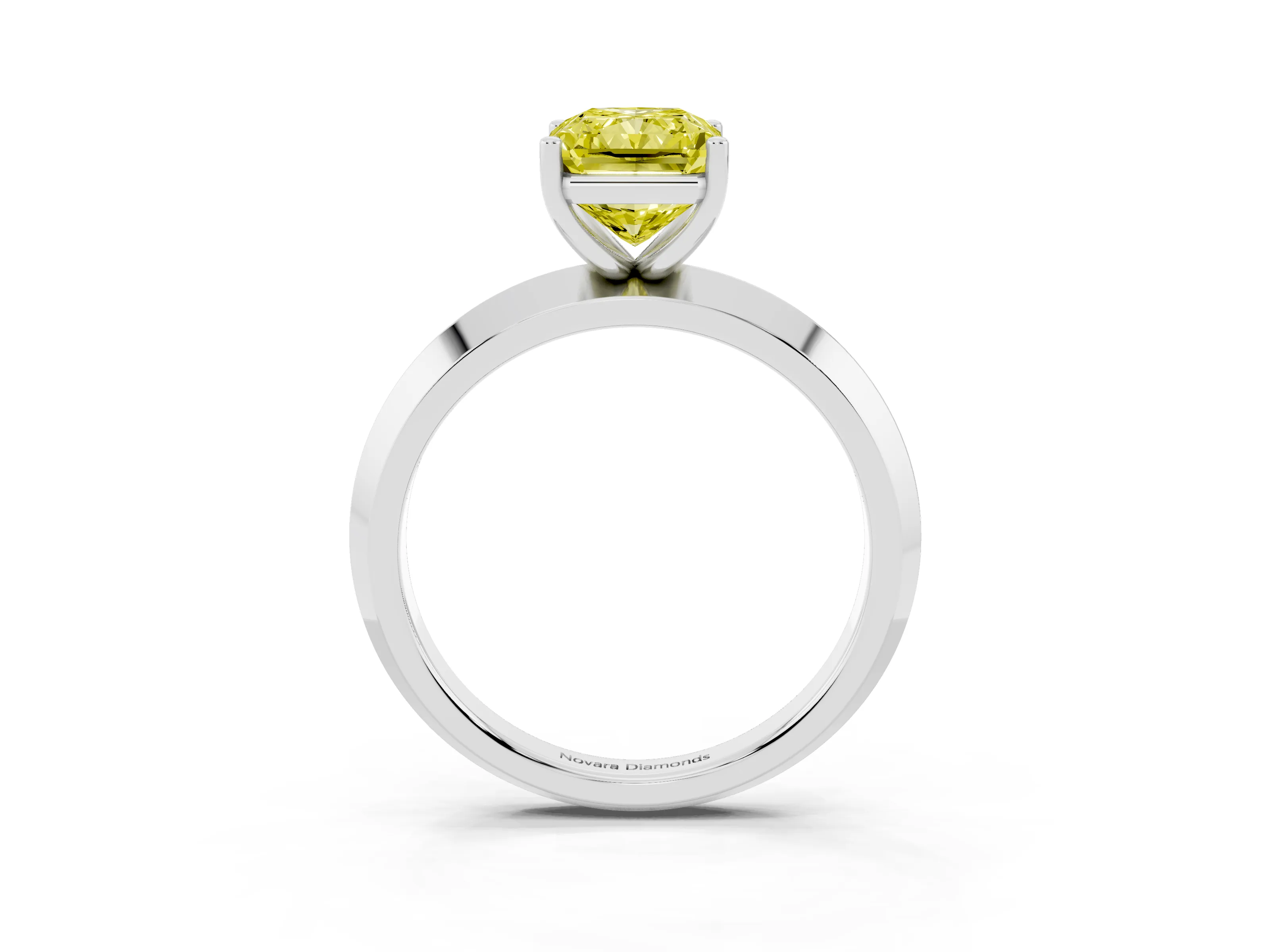 Fancy Yellow Radiant Cut Diamond Solitaire Engagement Ring Set in Silver with Flat Band and Prong Setting