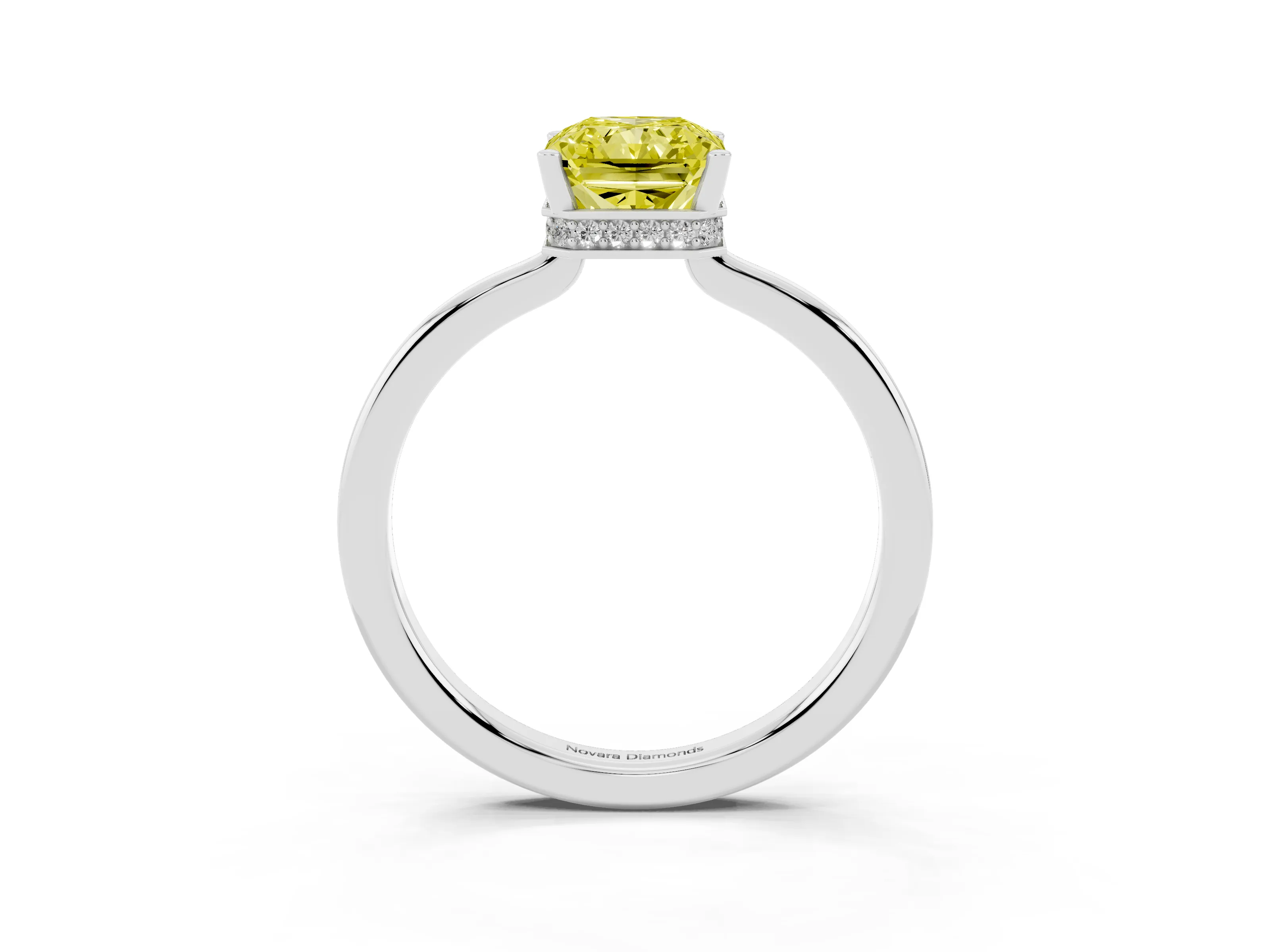 Fancy Yellow Radiant Cut Diamond Solitaire Engagement Ring Set in Silver with Prong Setting on a Plain Band