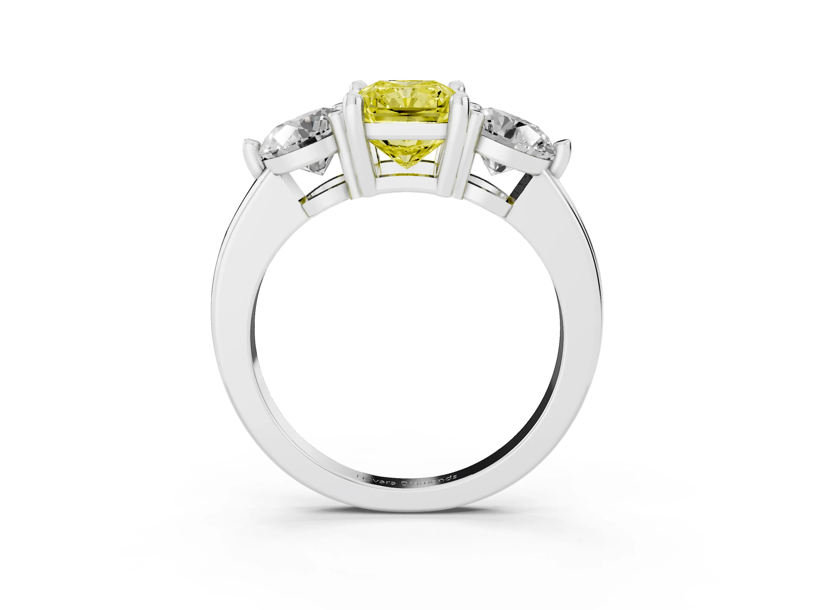 Fancy Yellow Radiant Cut Diamond Three-Stone Ring Set in Silver with Prong Setting and Classic Band