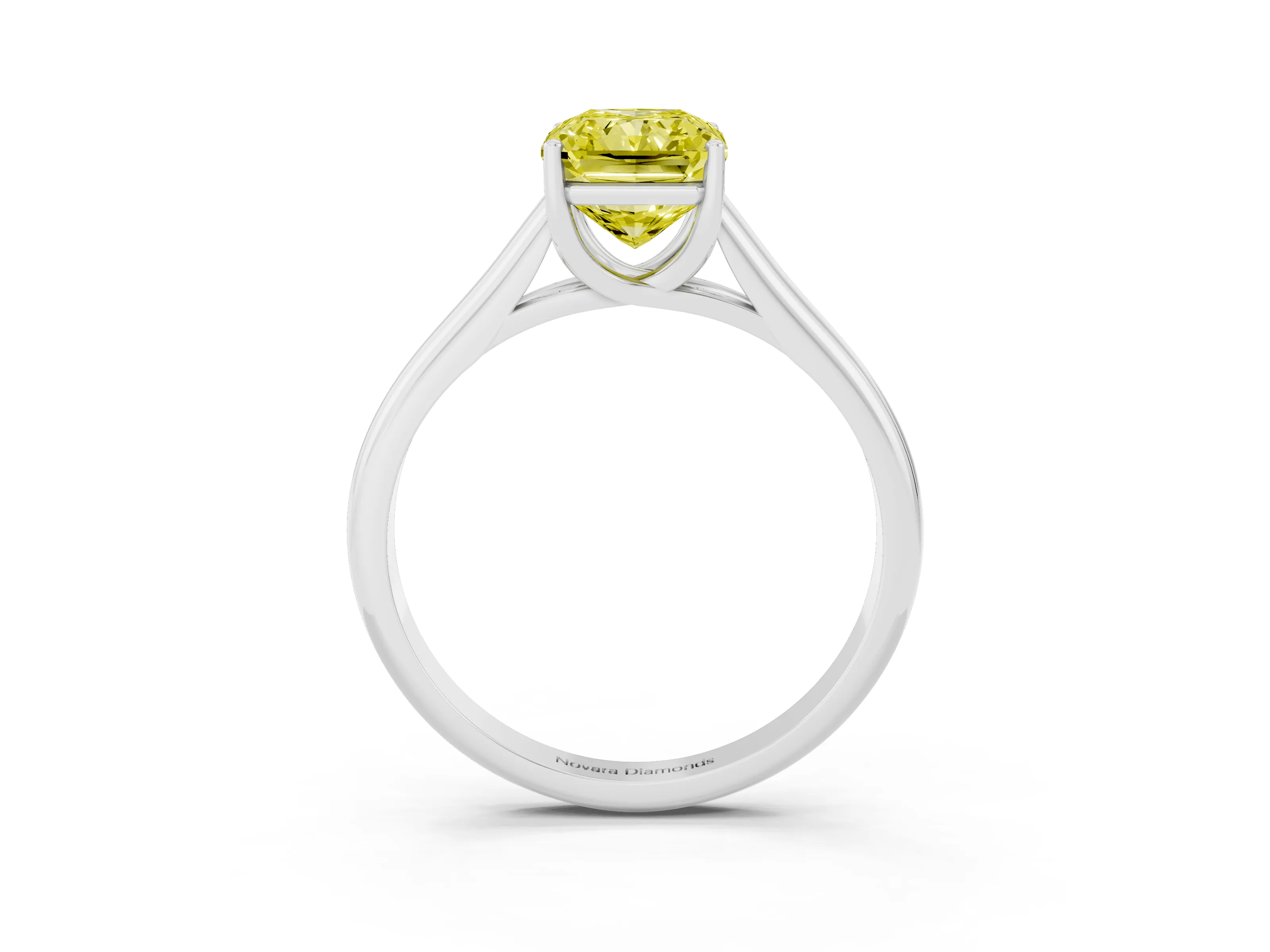 Fancy Yellow Radiant Cut Diamond Solitaire Engagement Ring Set in Silver with Subtly Tapered Band and Prong Setting