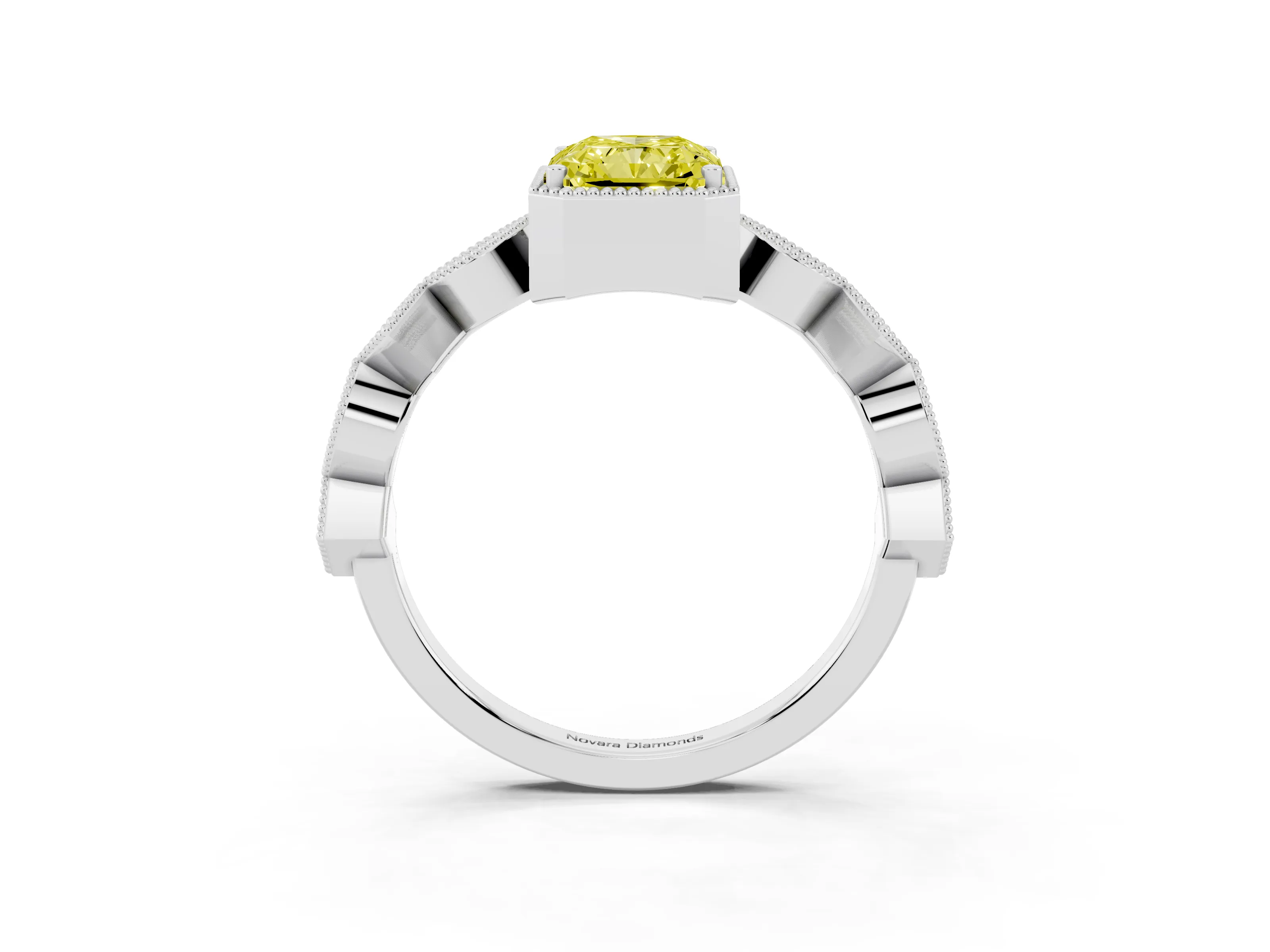 Fancy Yellow Radiant Cut Diamond Milgrain Marquise Twist Band Ring Set in Silver with Prong Setting