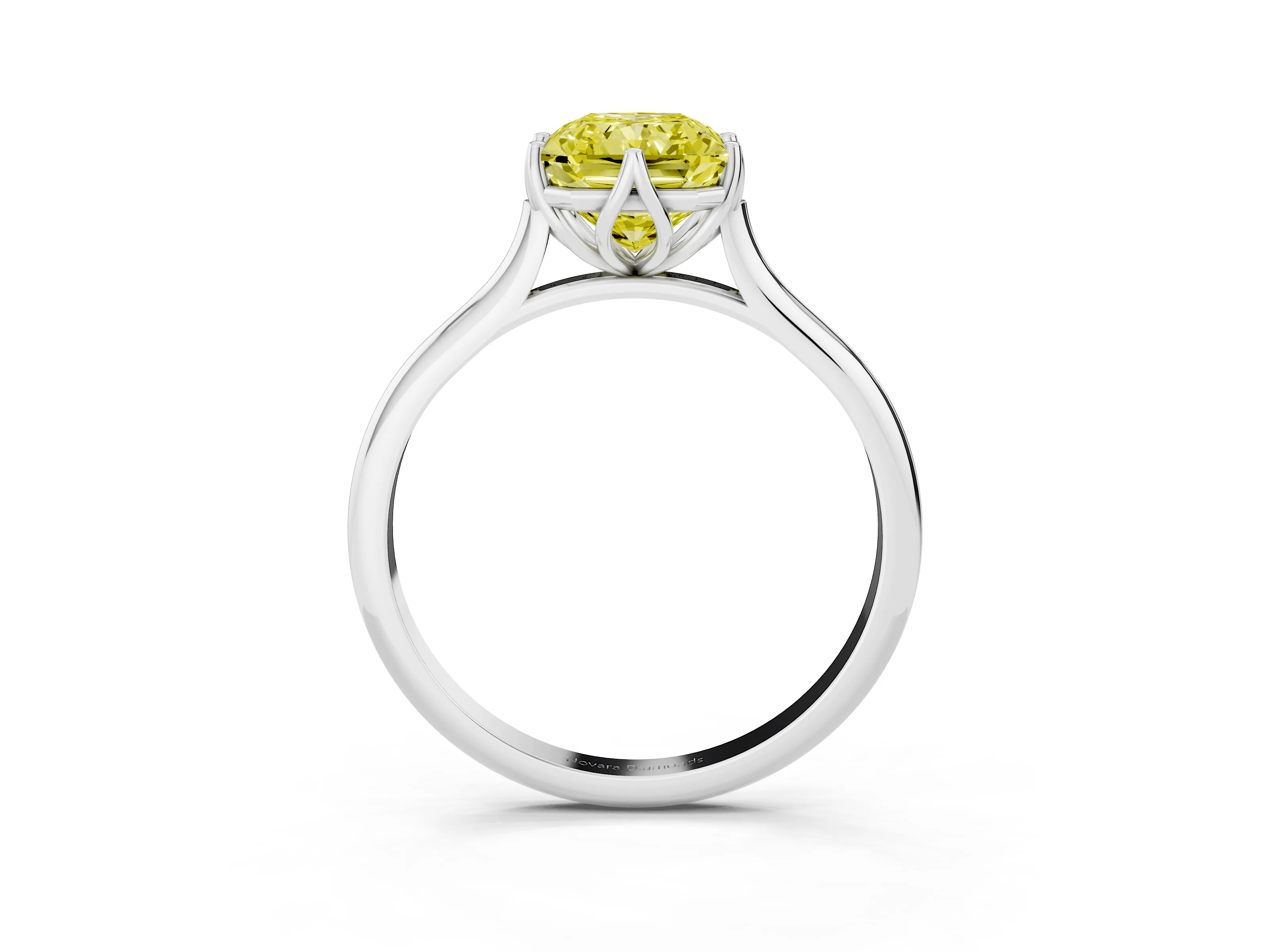 Fancy Yellow Radiant Cut Diamond Solitaire Cathedral Ring Set in Silver with Prong Setting