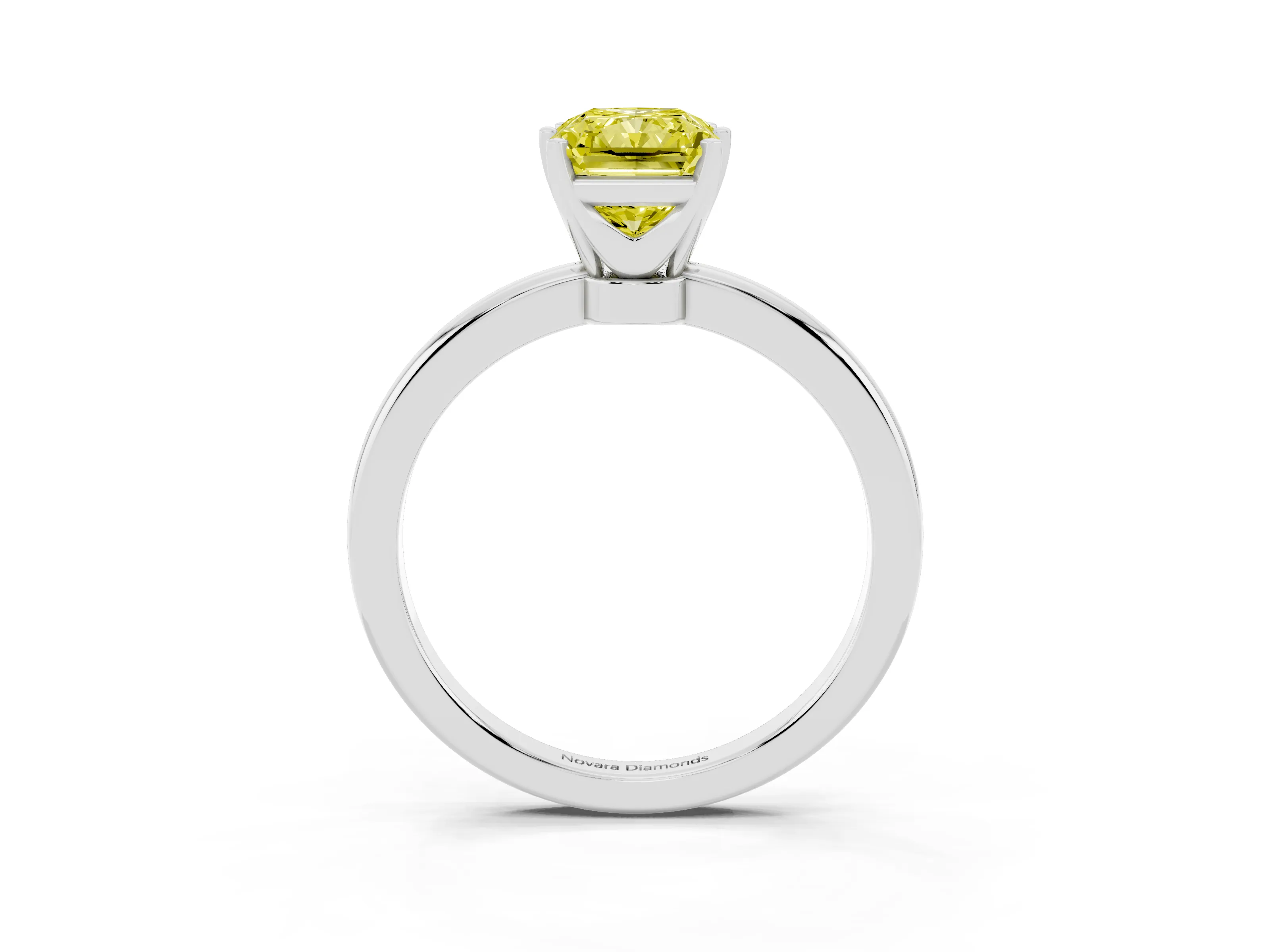 Fancy Yellow Radiant Cut Diamond Solitaire Ring Set in Silver with Raised Prong Setting on a Classic Band
