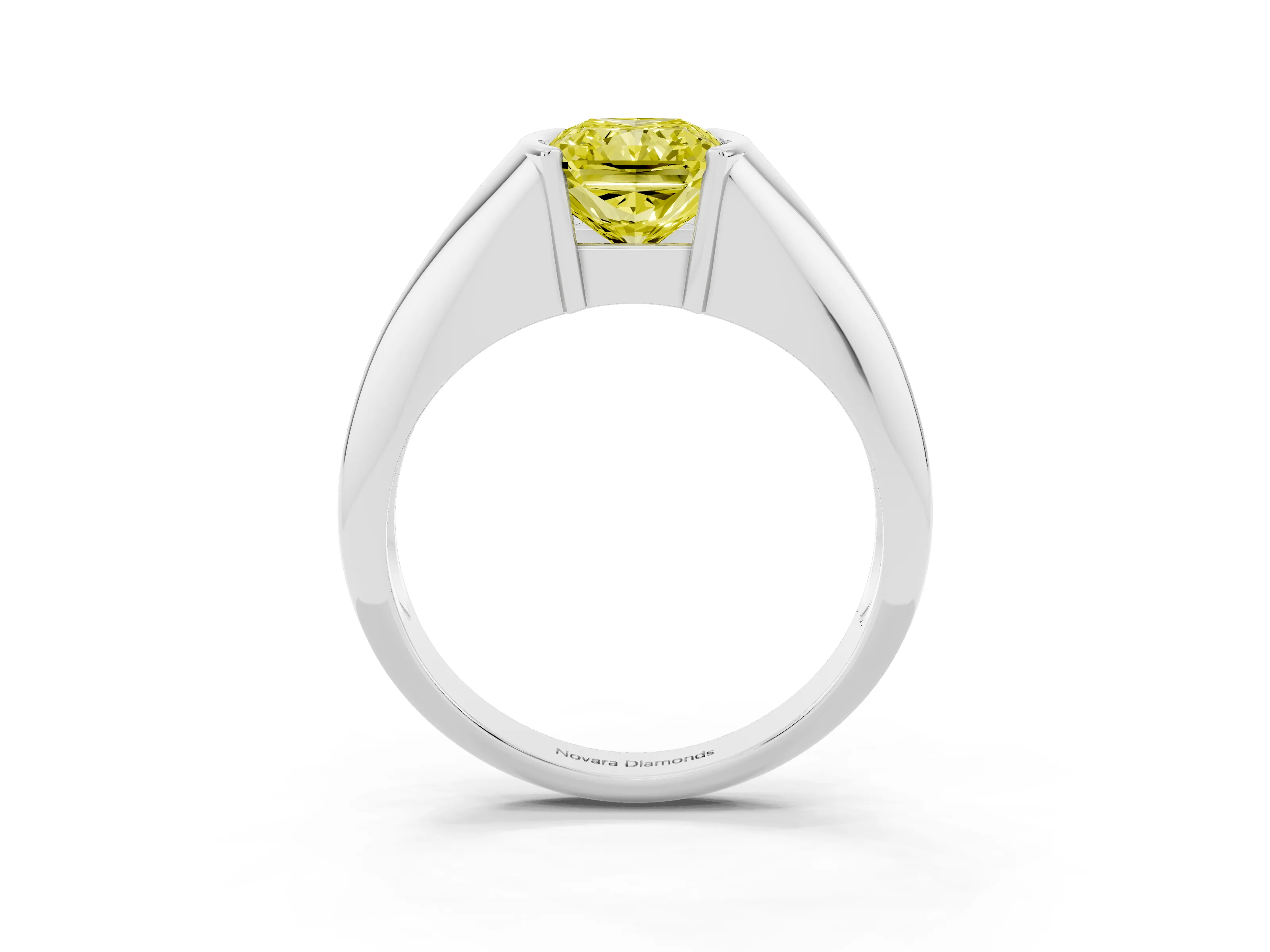 Fancy Yellow Radiant Cut Diamond Solitaire Tension Set Ring Set in Silver