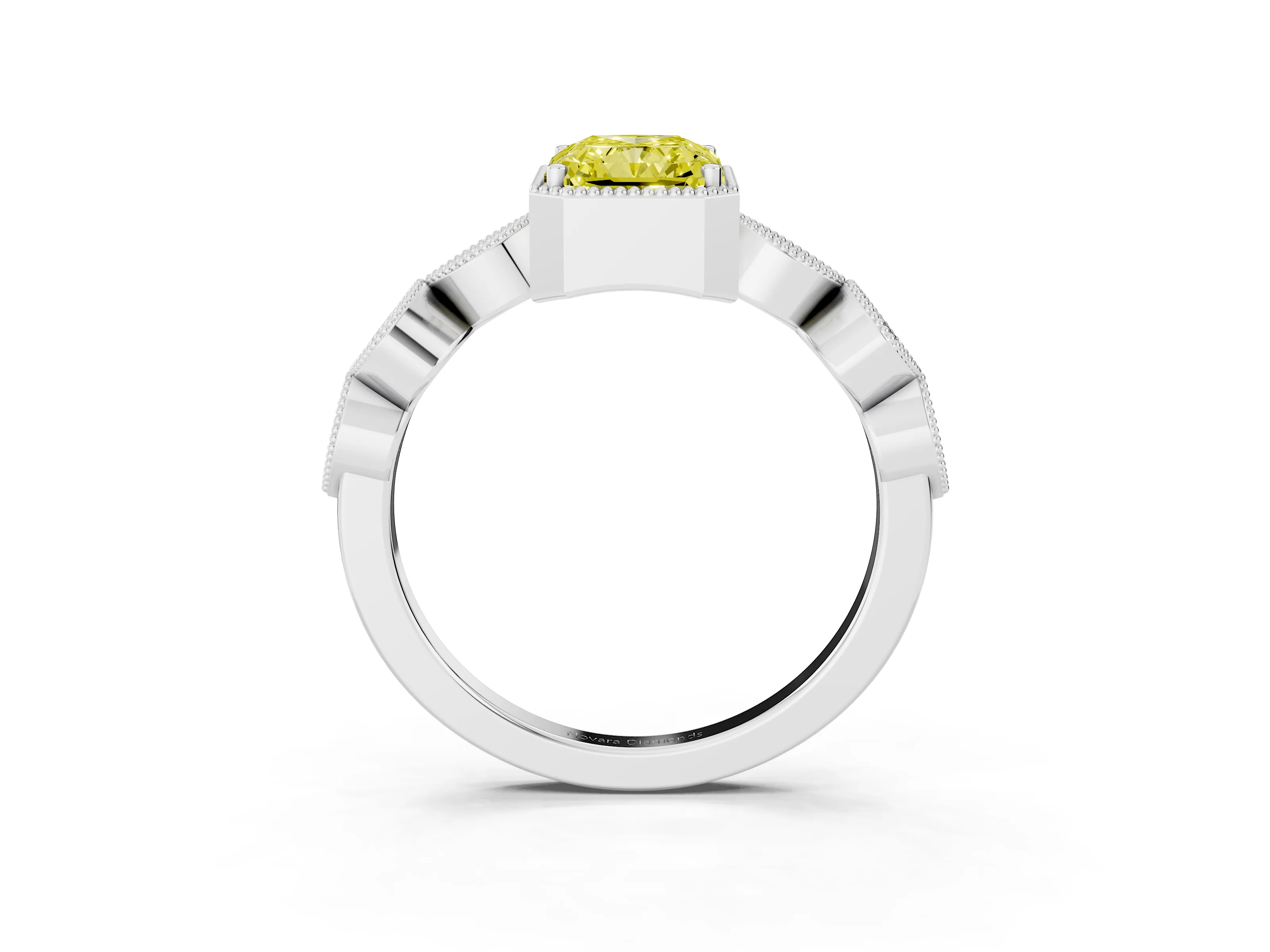 Fancy Yellow Radiant Cut Diamond Vintage-Inspired Milgrain Ring Set in Silver with Marquise Stations of Round Accents