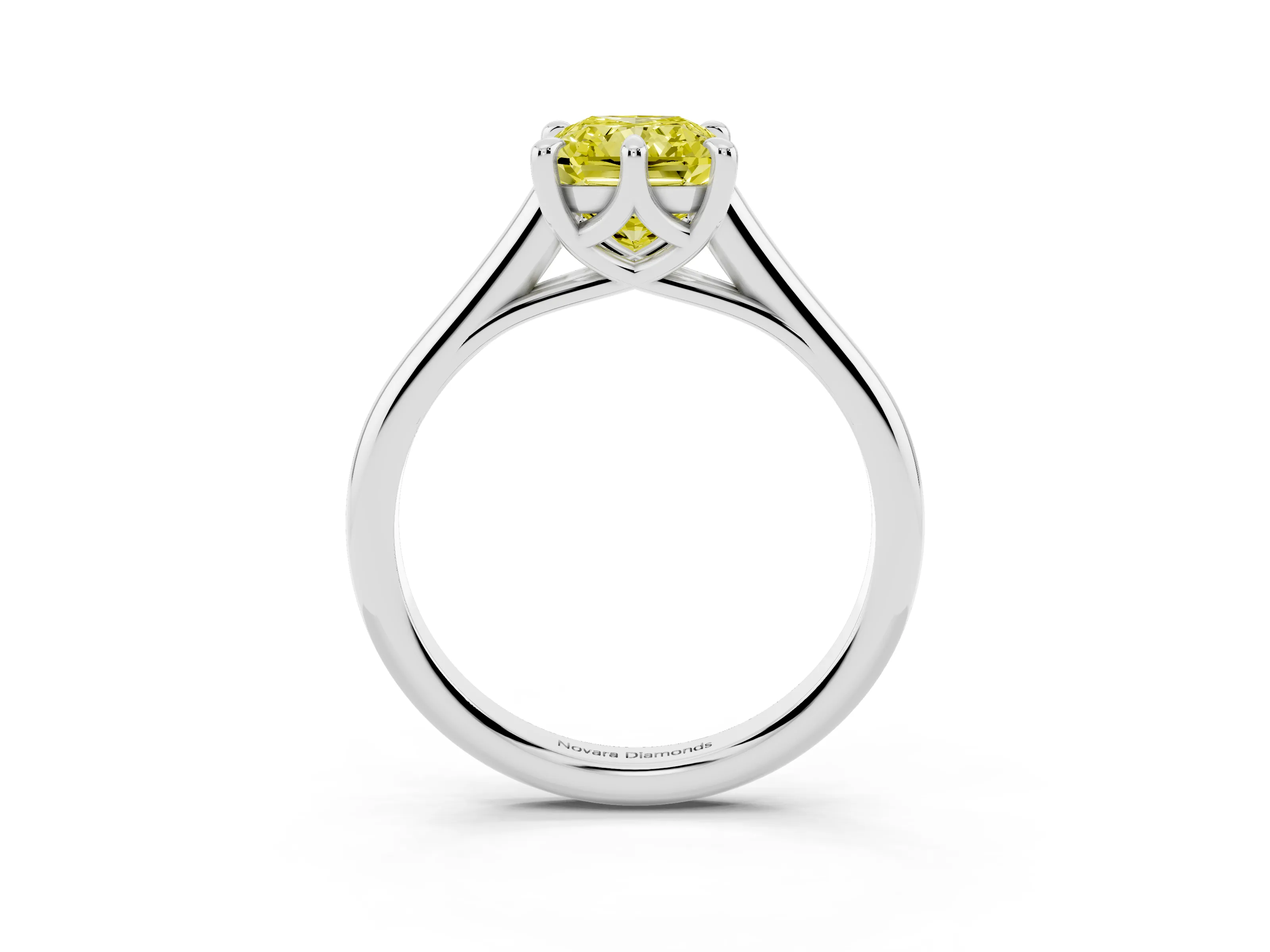 Fancy Yellow Radiant Cut Diamond Solitaire Engagement Ring Set in Silver with Prong Setting and Plain Classic Band