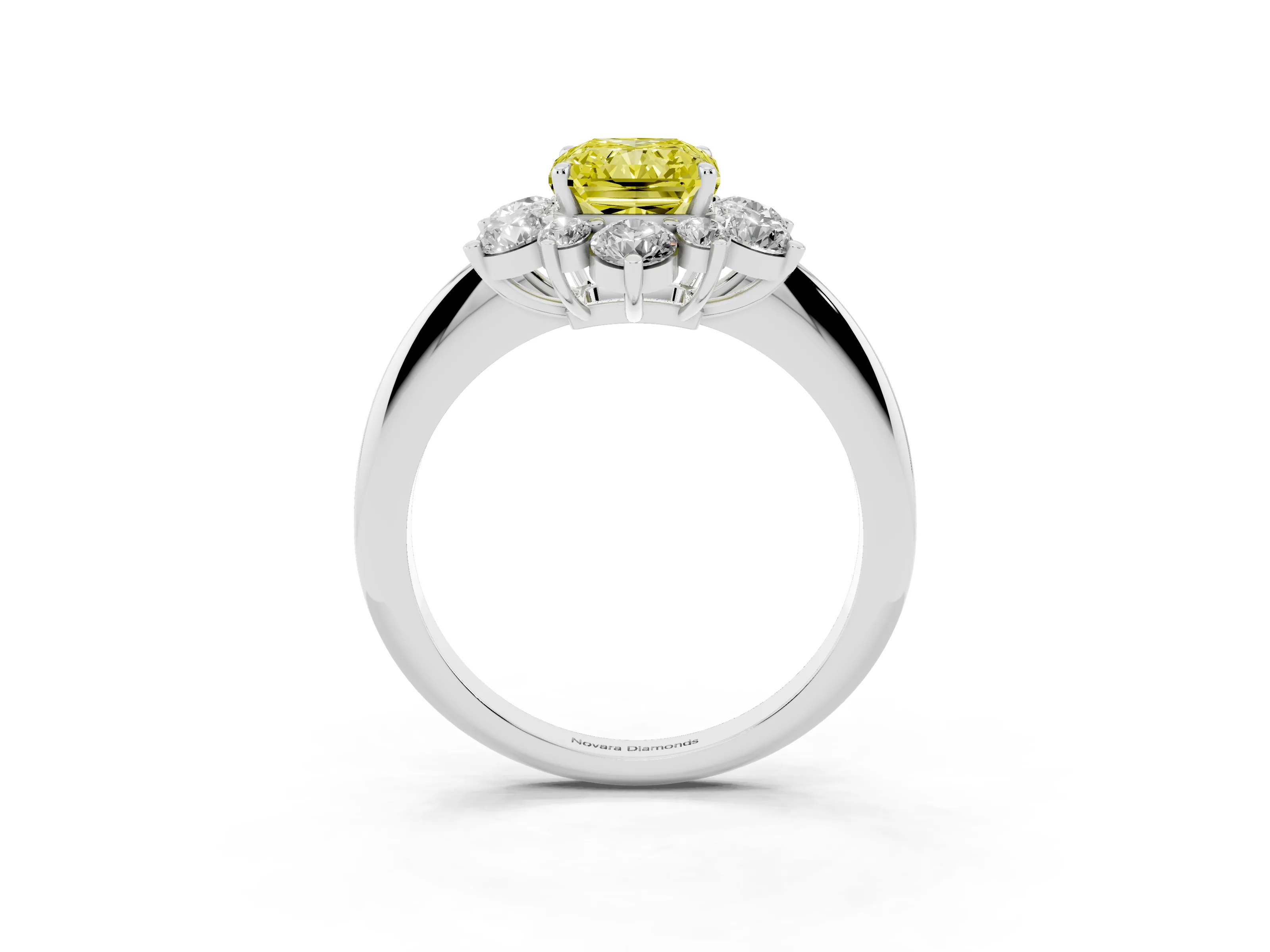 Fancy Yellow Radiant Cut Diamond Cluster Halo Ring Set in Silver with Solitaire Band and Prong Setting