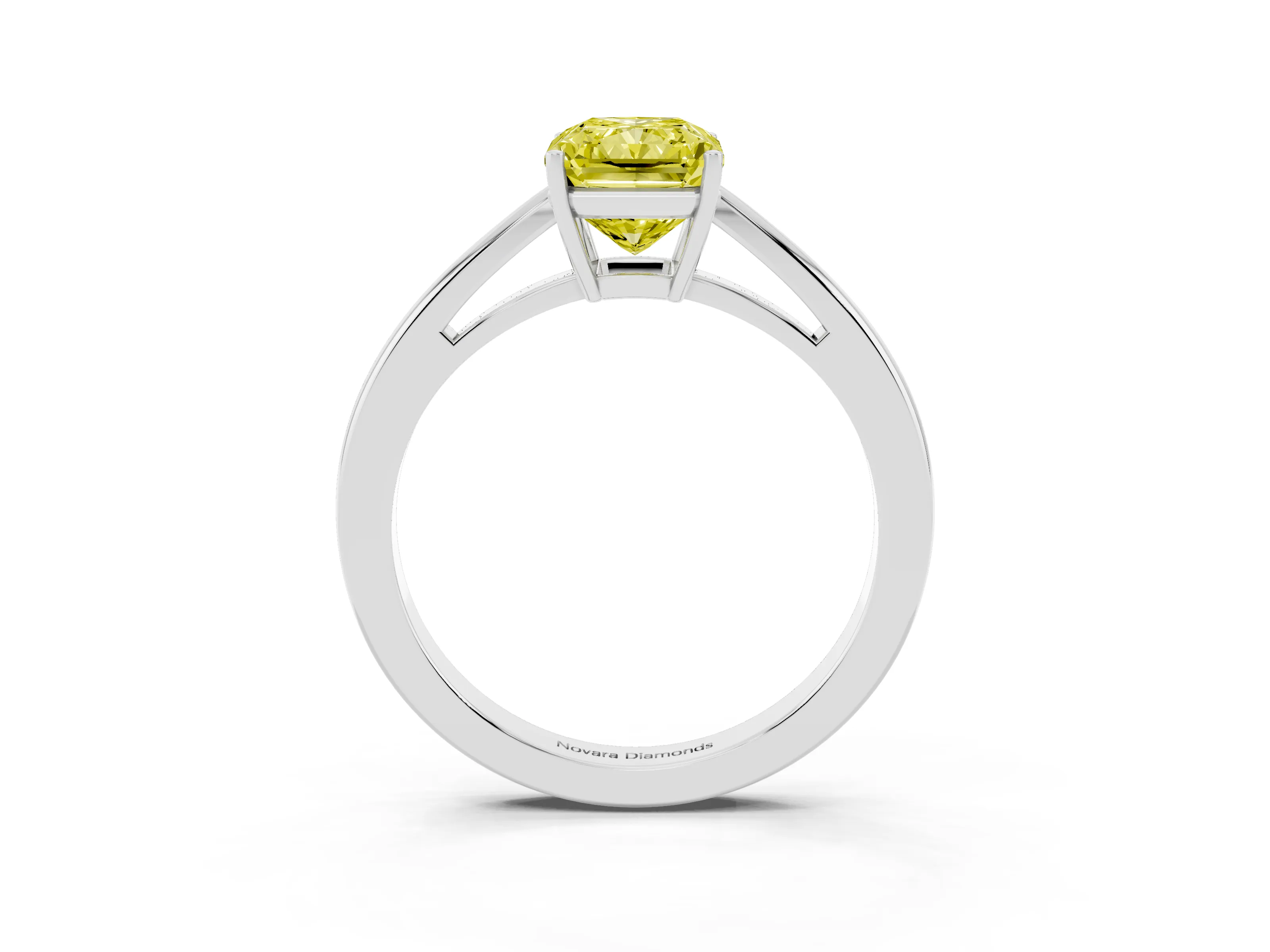 Fancy Yellow Radiant Cut Diamond Solitaire Ring Set in Silver with Split Shank and Prong Setting