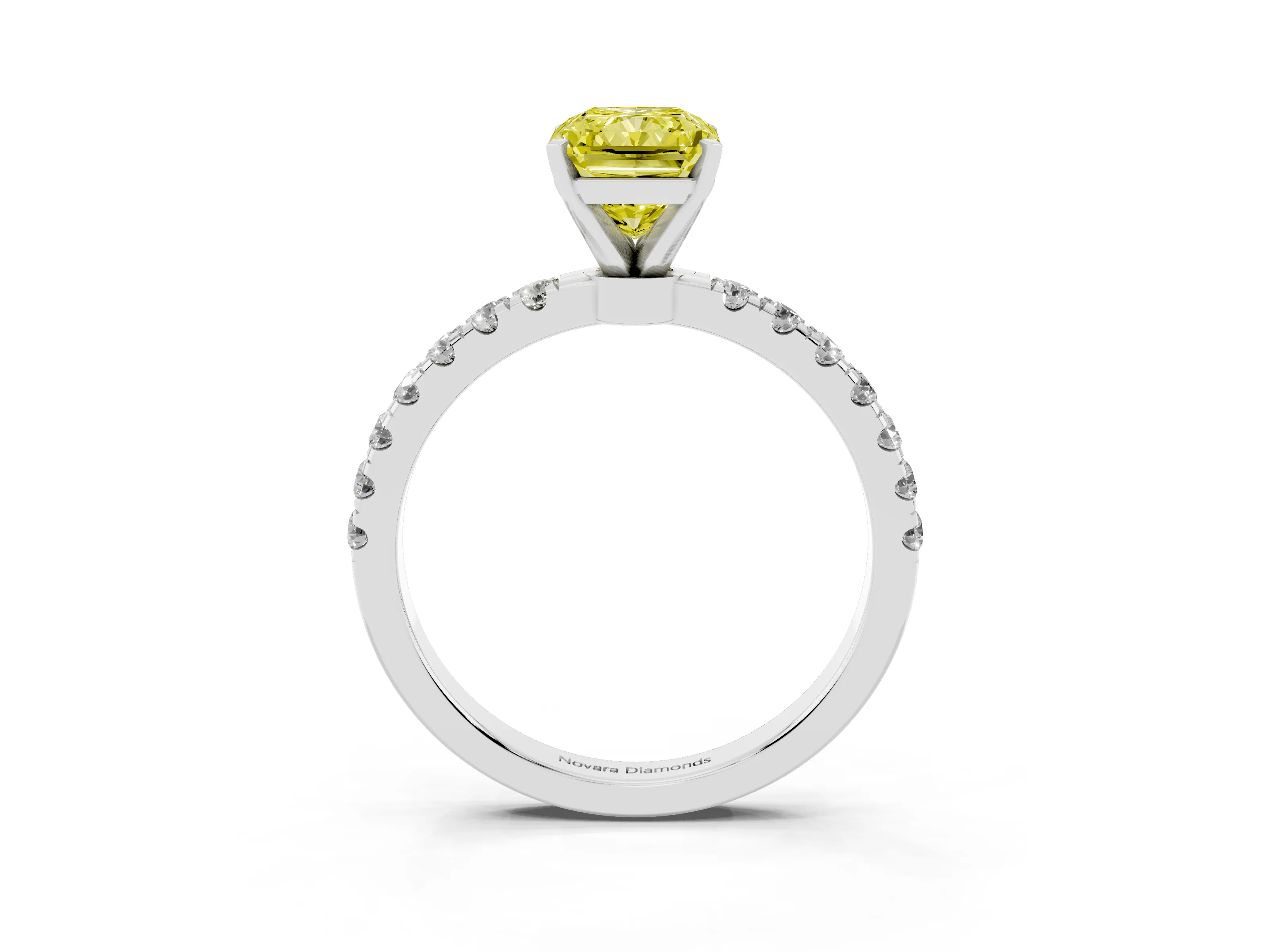Fancy Yellow Radiant Cut Diamond Solitaire Ring Set in Silver with Pavé Accents and Prong Setting