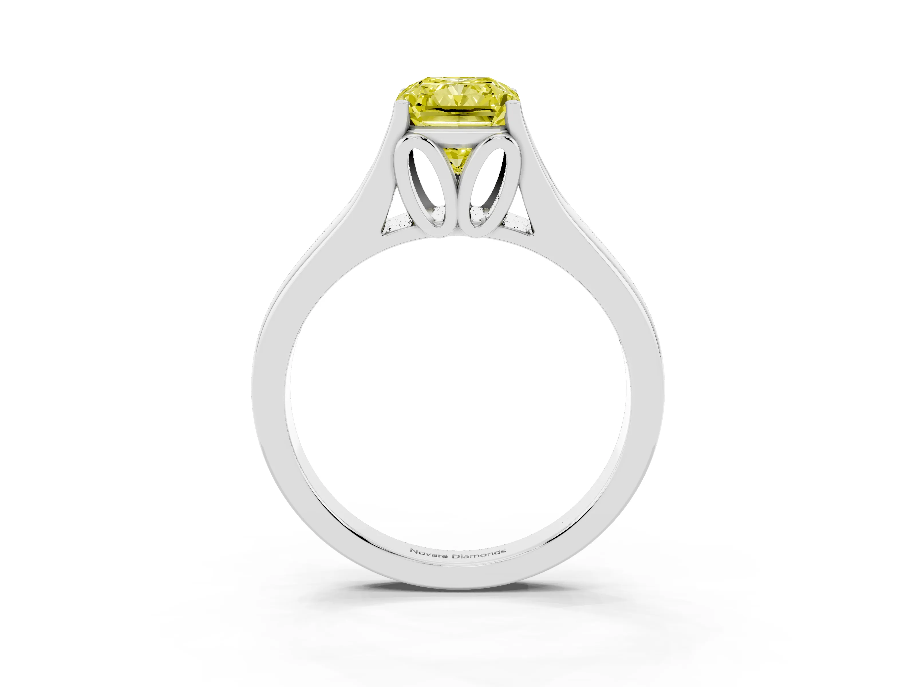 Fancy Yellow Radiant Cut Diamond Solitaire Ring Set in Silver with Arched Cathedral Band and Prong Setting