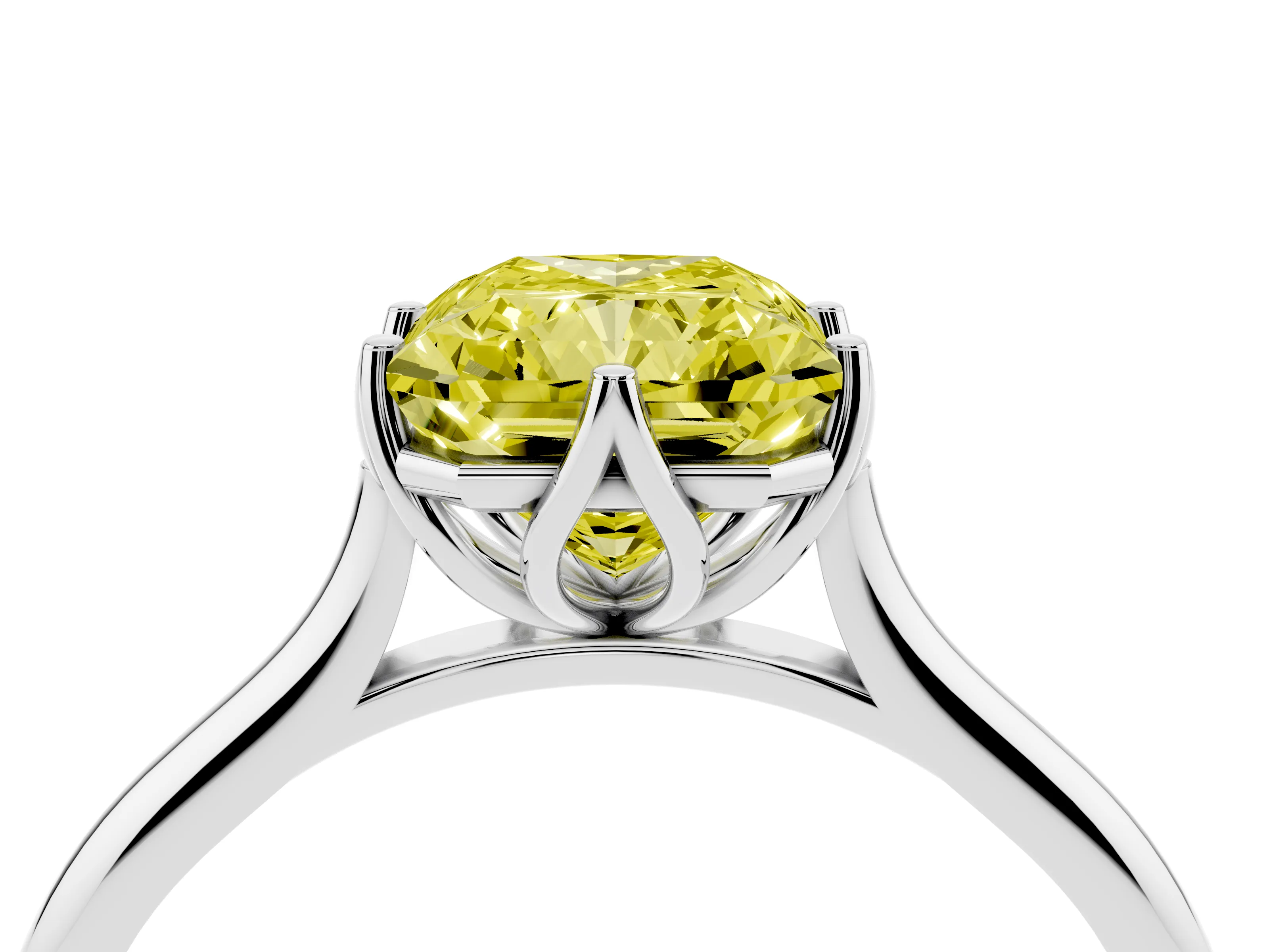 Fancy Yellow Radiant Cut Diamond Solitaire Cathedral Ring Set in Silver with Prong Setting