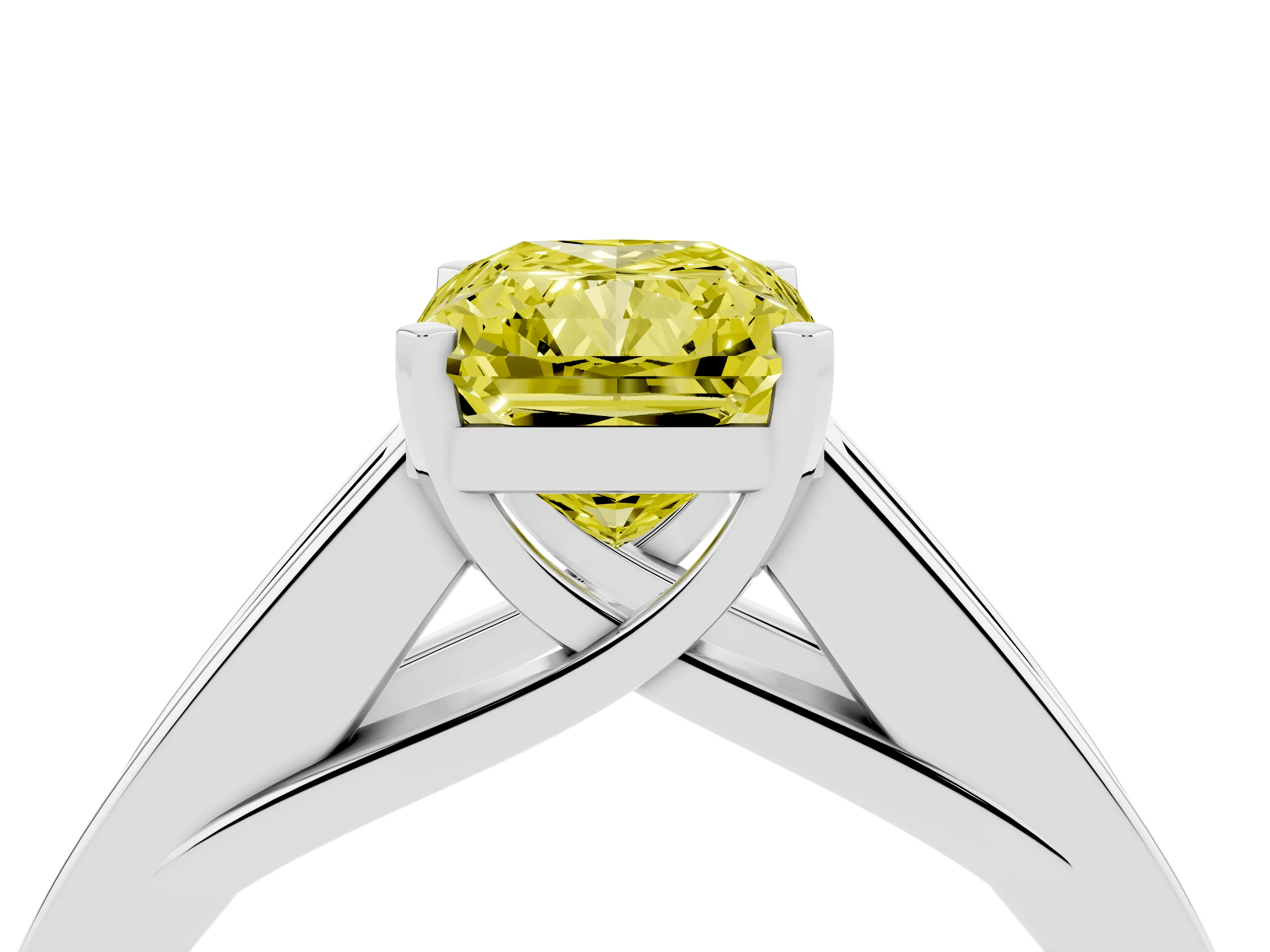 Fancy Yellow Radiant Cut Diamond Solitaire Ring Set in Silver with Channel-Set Accent Stones and Prong Setting