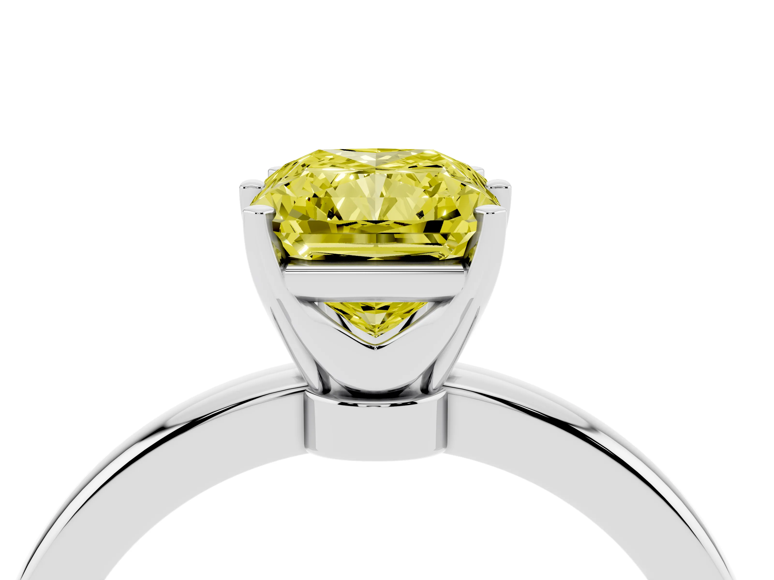 Fancy Yellow Radiant Cut Diamond Solitaire Ring Set in Silver with Raised Prong Setting on a Classic Band