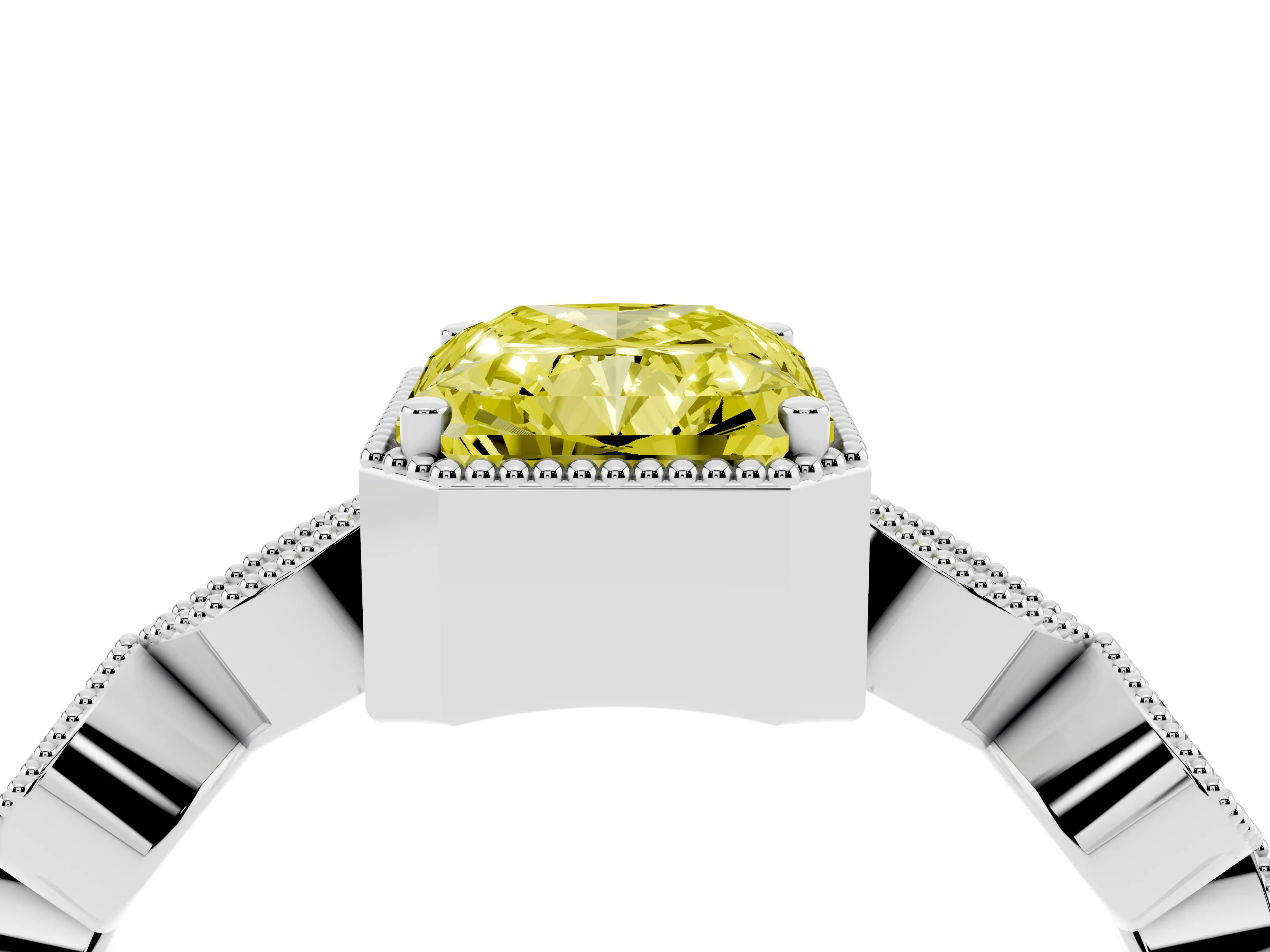 Fancy Yellow Radiant Cut Diamond Vintage-Inspired Milgrain Ring Set in Silver with Marquise Stations of Round Accents
