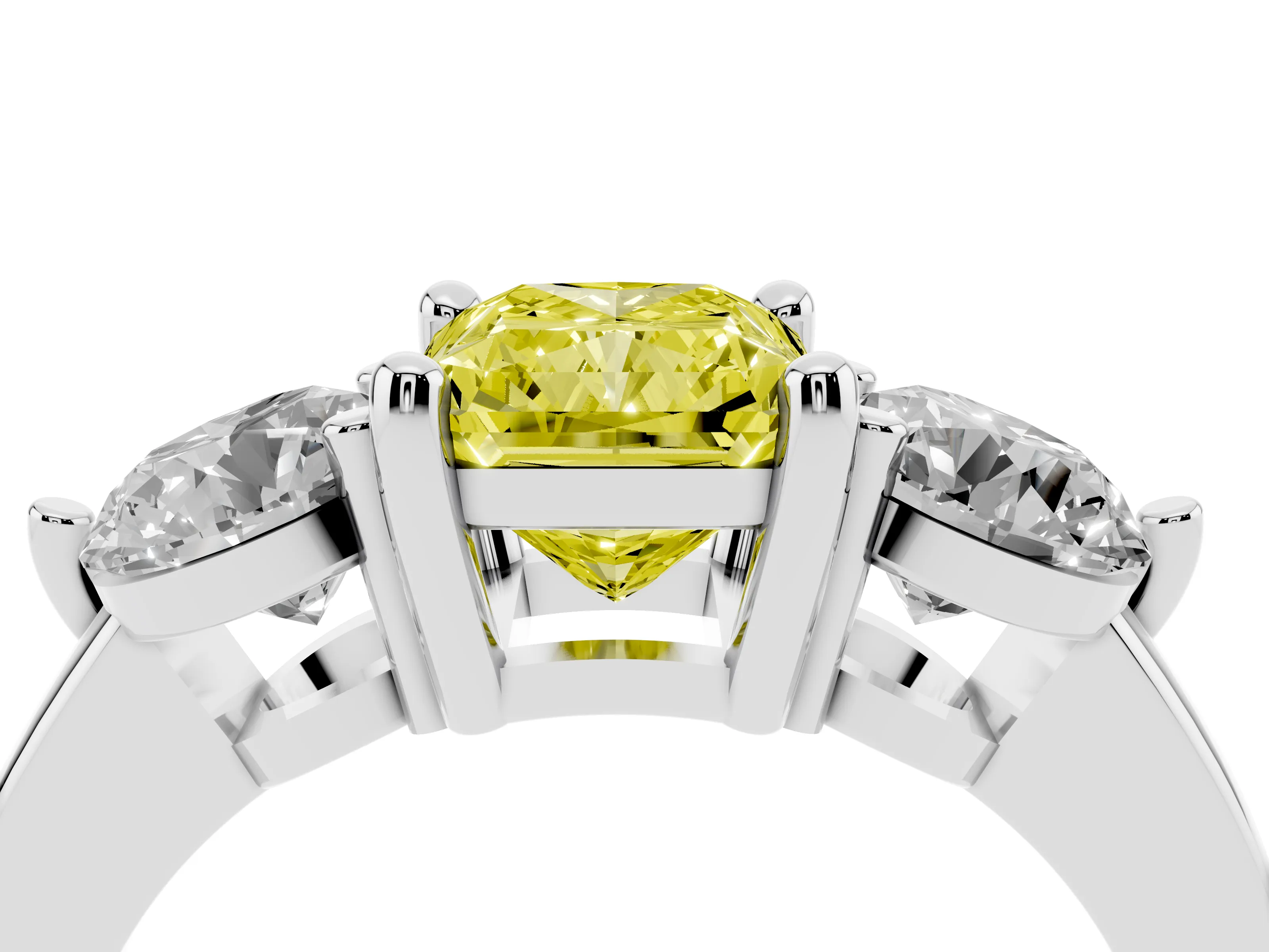 Fancy Yellow Radiant Cut Diamond Three-Stone Ring Set in Silver with Prong Setting and Classic Band