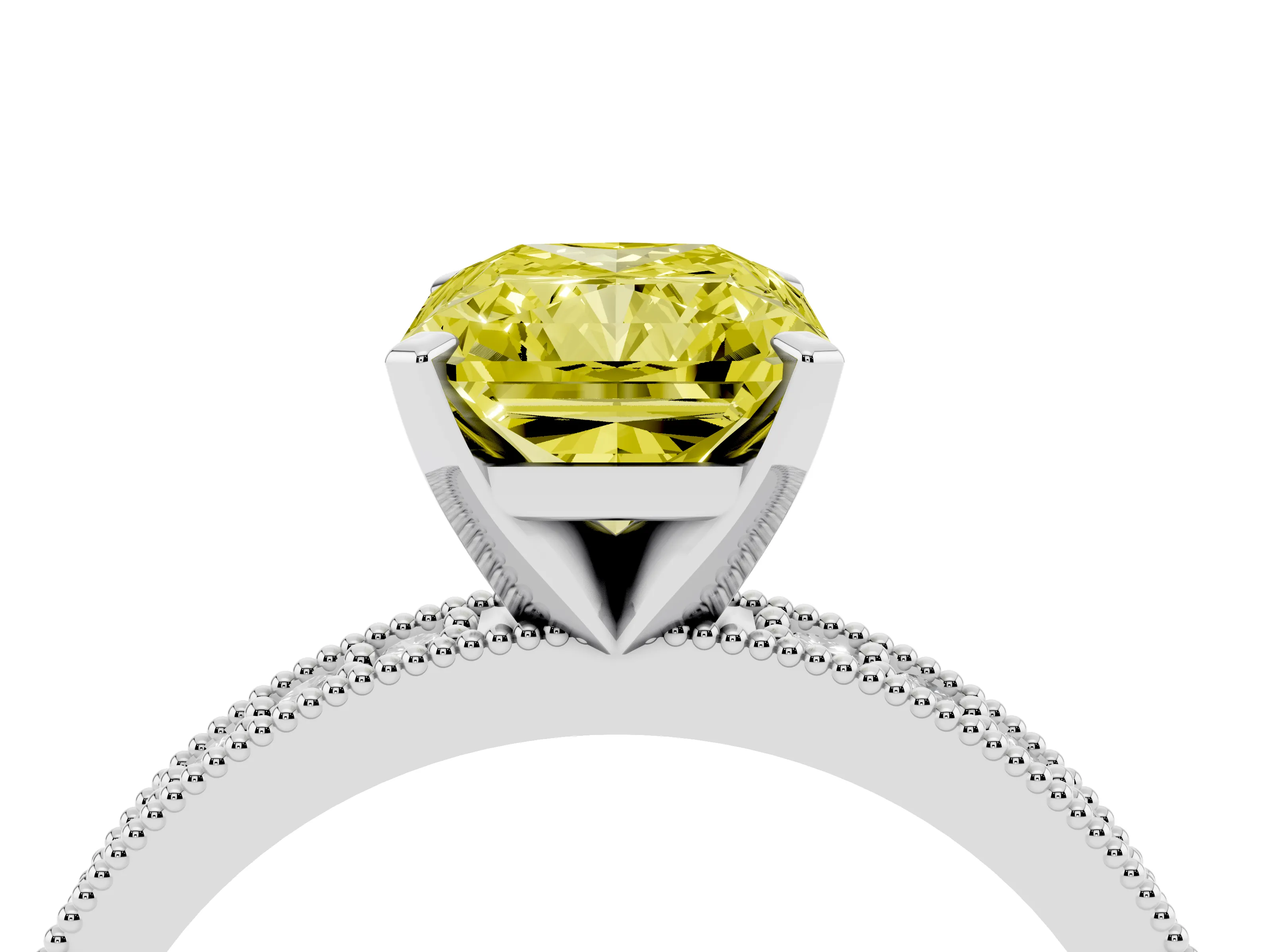 Fancy Yellow Radiant Cut Diamond Milgrain Pavé Engagement Ring Set in Silver with Prong Setting