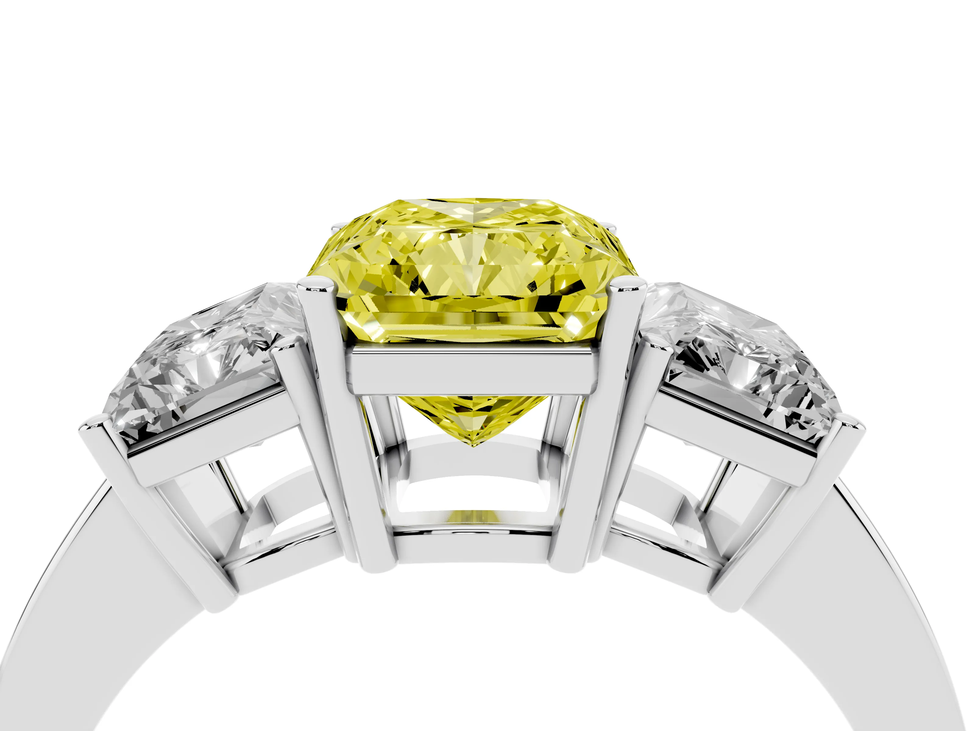 Fancy Yellow Radiant Cut Diamond Three-Stone Engagement Ring Set in Silver with Flat Band