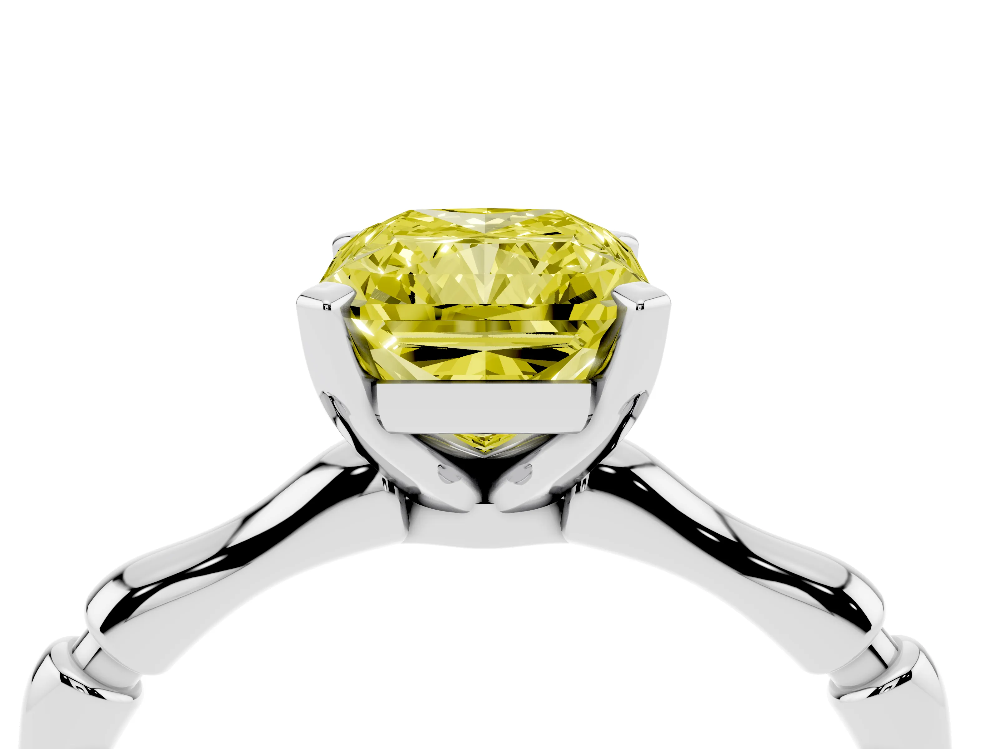 Fancy Yellow Radiant Cut Diamond Solitaire Ring Set in Silver with Bamboo Band and Prong Setting