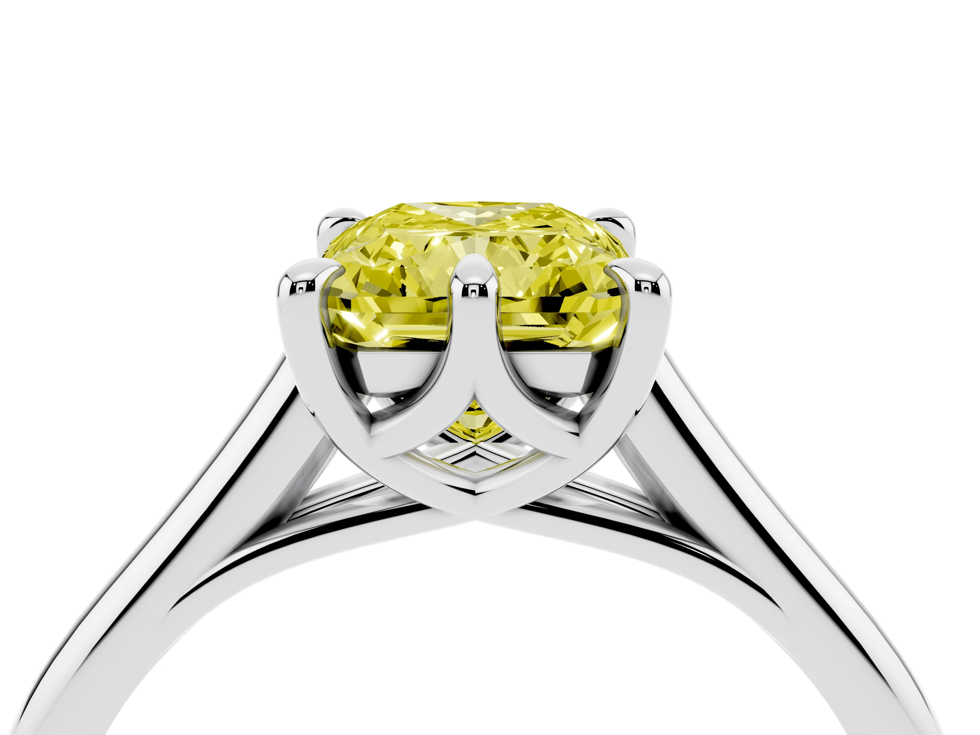 Fancy Yellow Radiant Cut Diamond Solitaire Engagement Ring Set in Silver with Prong Setting and Plain Classic Band