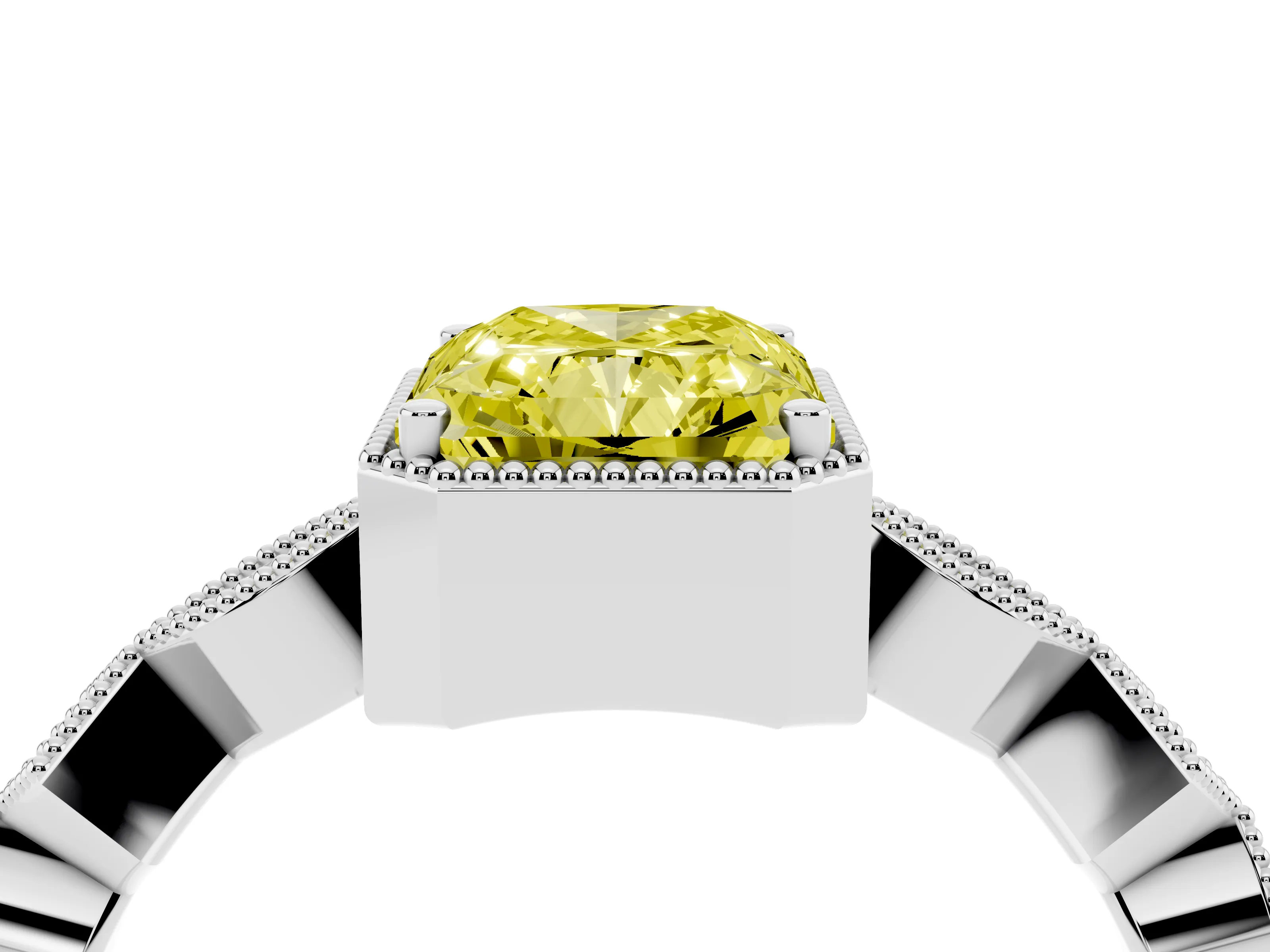 Fancy Yellow Radiant Cut Diamond Milgrain Marquise Twist Band Ring Set in Silver with Prong Setting