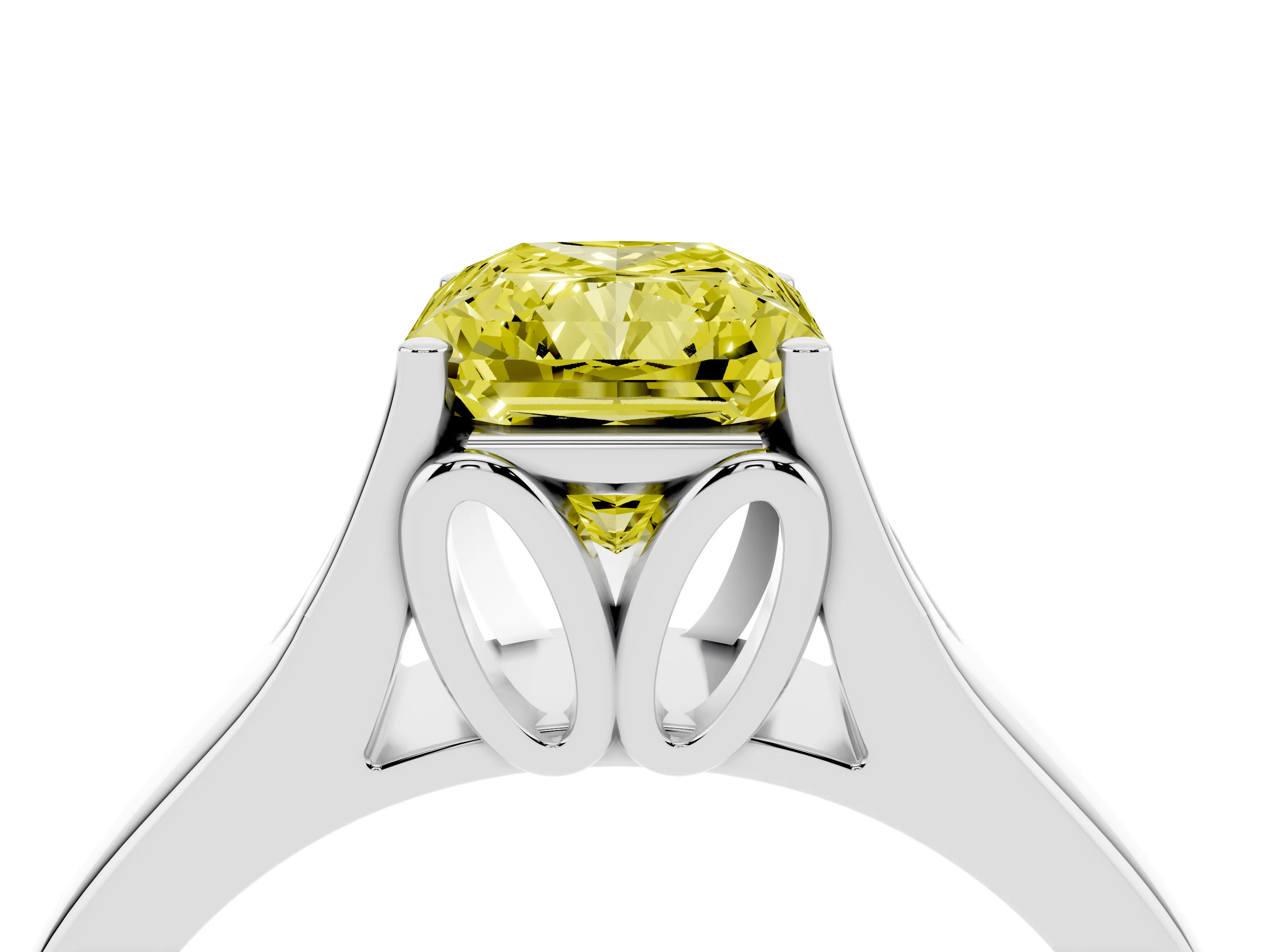 Fancy Yellow Radiant Cut Diamond Solitaire Ring Set in Silver with Arched Cathedral Band and Prong Setting