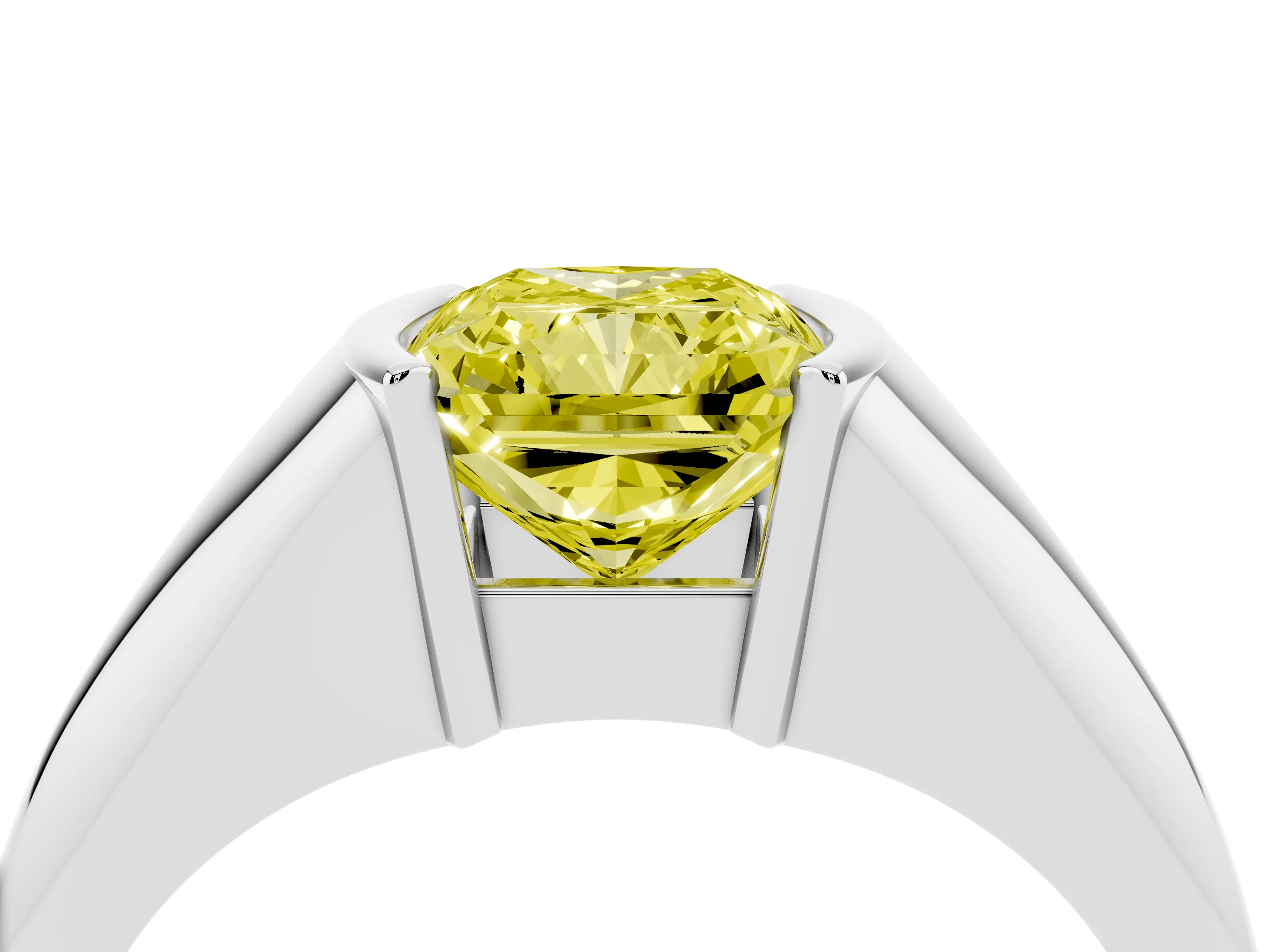 Fancy Yellow Radiant Cut Diamond Solitaire Tension Set Ring Set in Silver