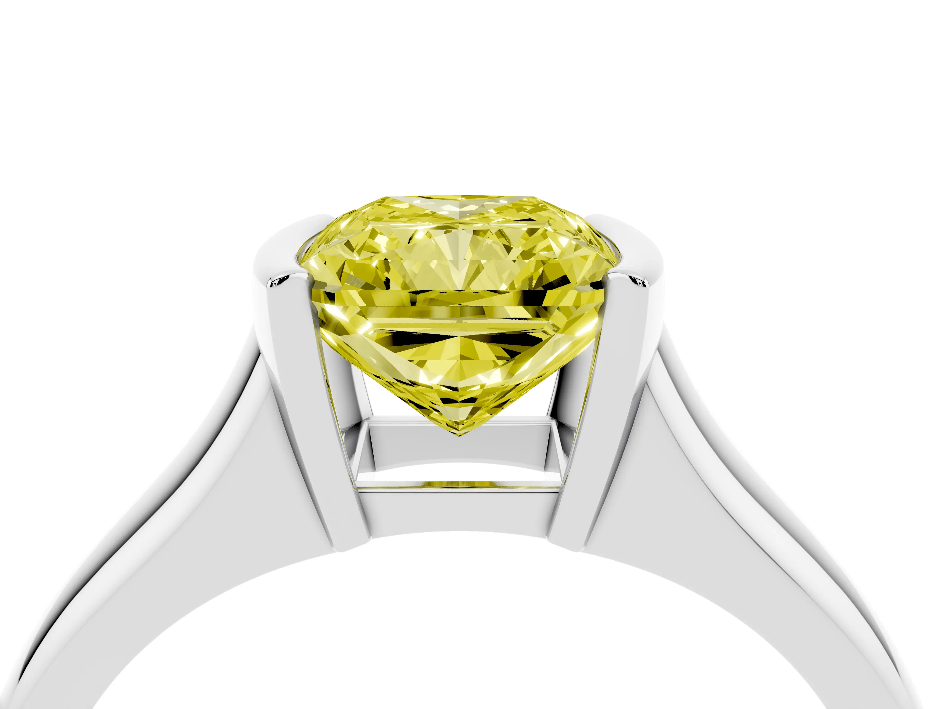 Fancy Yellow Radiant Cut Diamond Solitaire Tension Set Ring Set in White gold with Split Shank Band