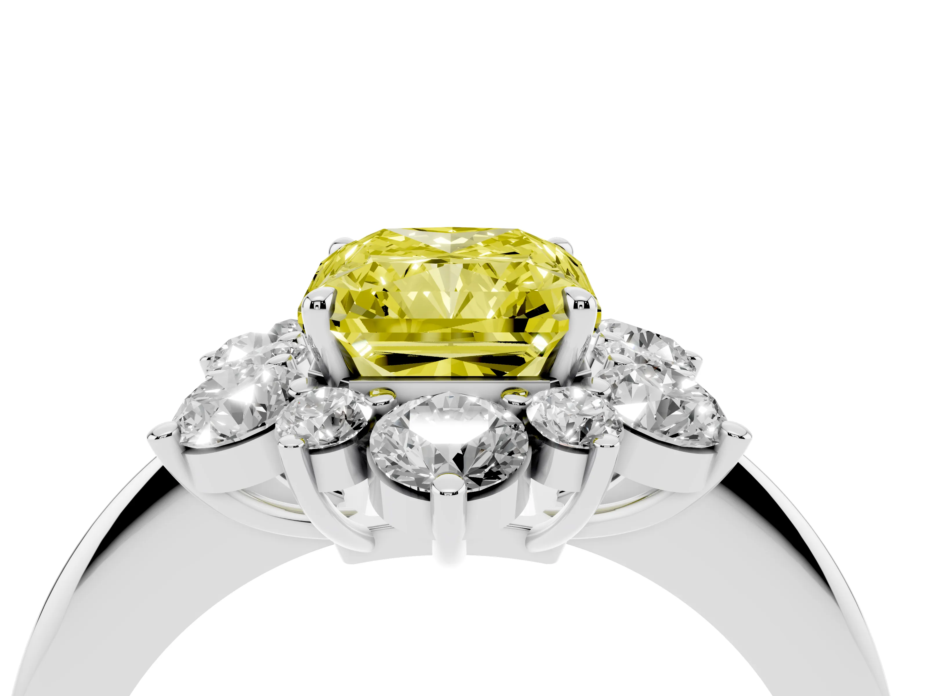 Fancy Yellow Radiant Cut Diamond Cluster Halo Ring Set in Silver with Solitaire Band and Prong Setting