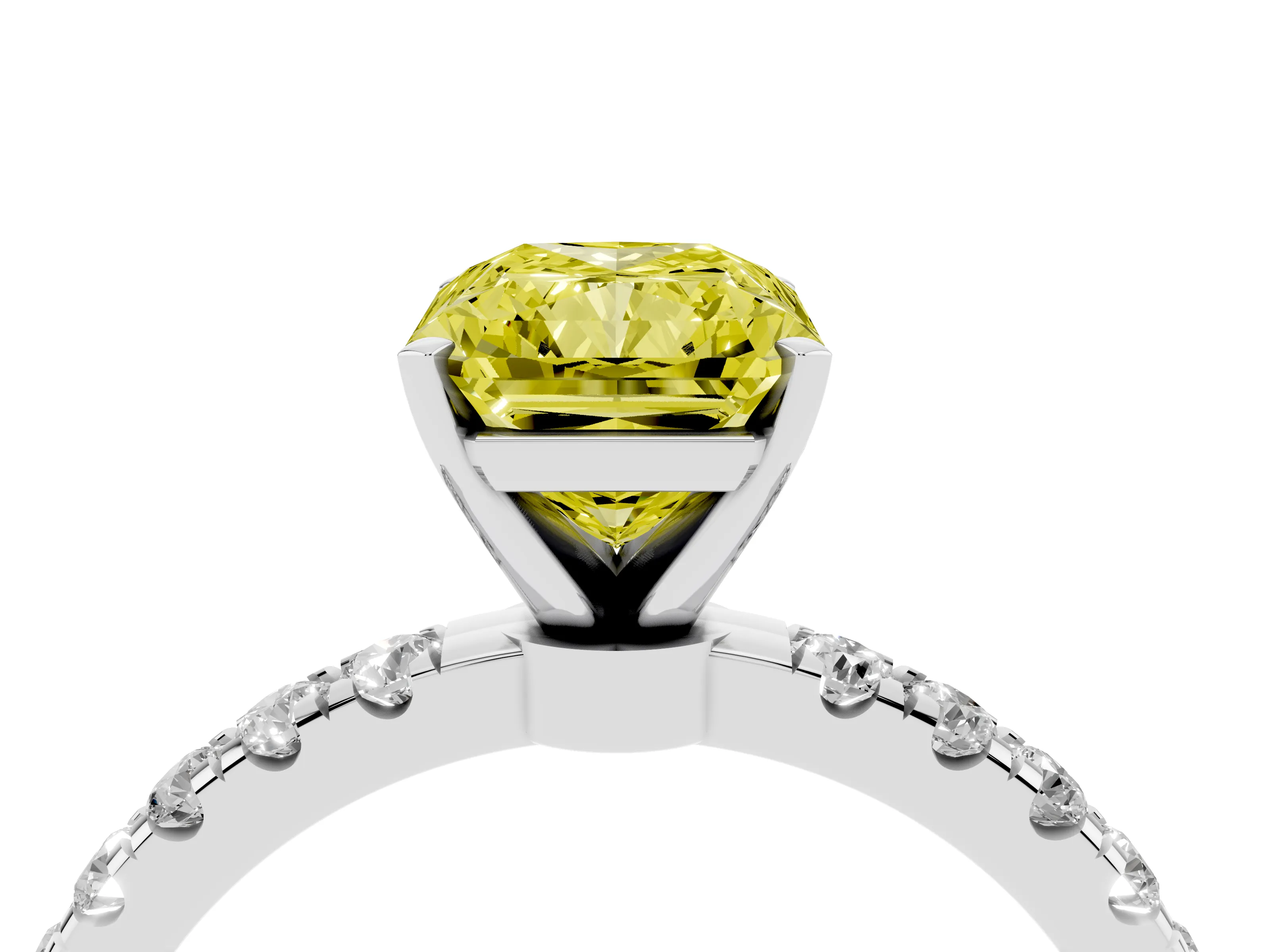 Fancy Yellow Radiant Cut Diamond Solitaire Ring Set in Silver with Pavé Accents and Prong Setting
