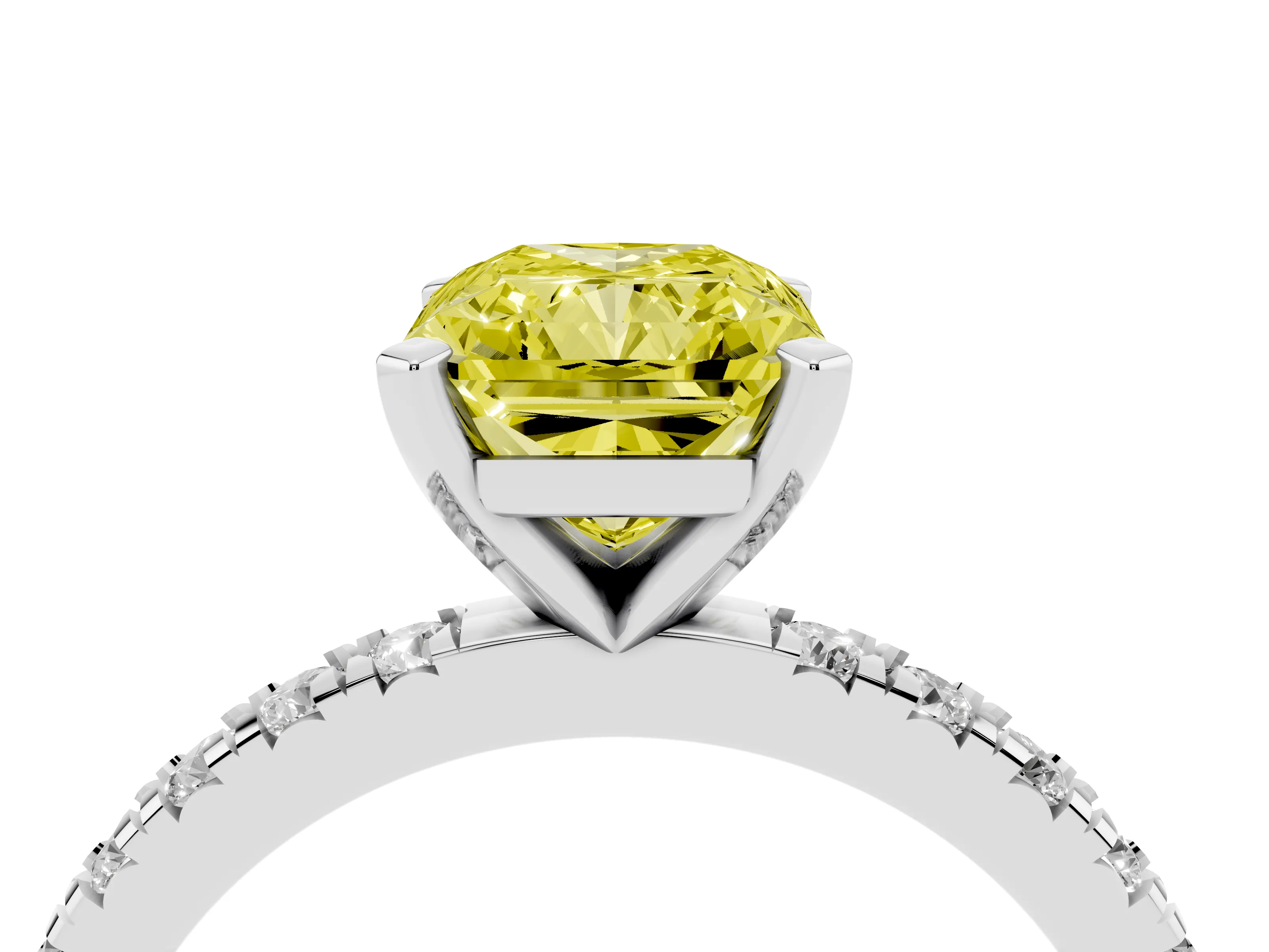 Fancy Yellow Radiant Cut Diamond Pavé Band Solitaire Set in Silver with Prong Setting