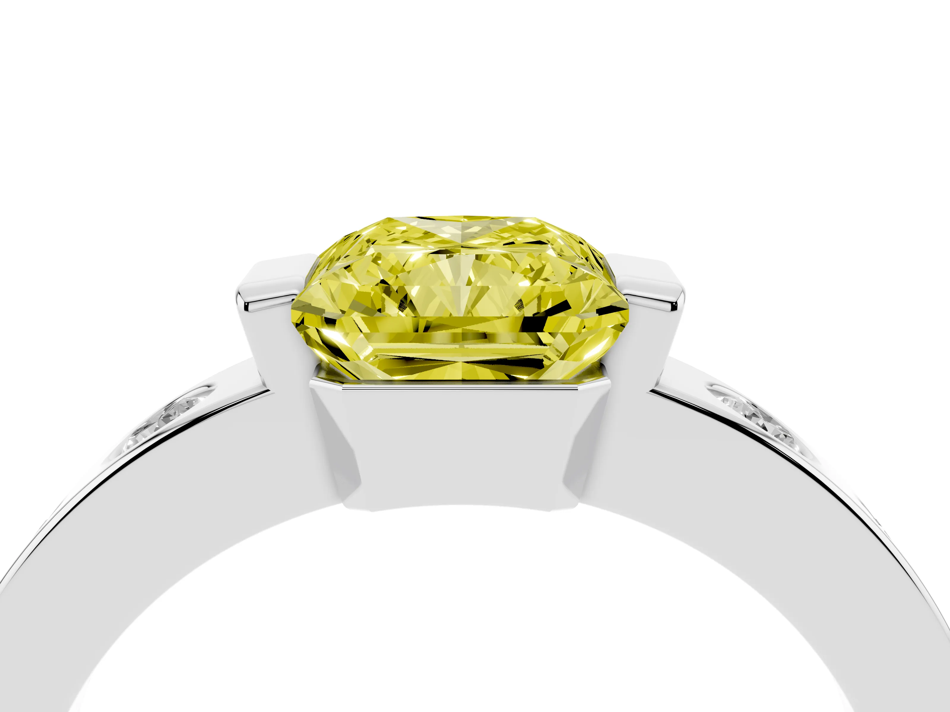 Fancy Yellow Radiant Cut Diamond Channel-Set Band Ring Set in Platinum with Bezel Prong Setting
