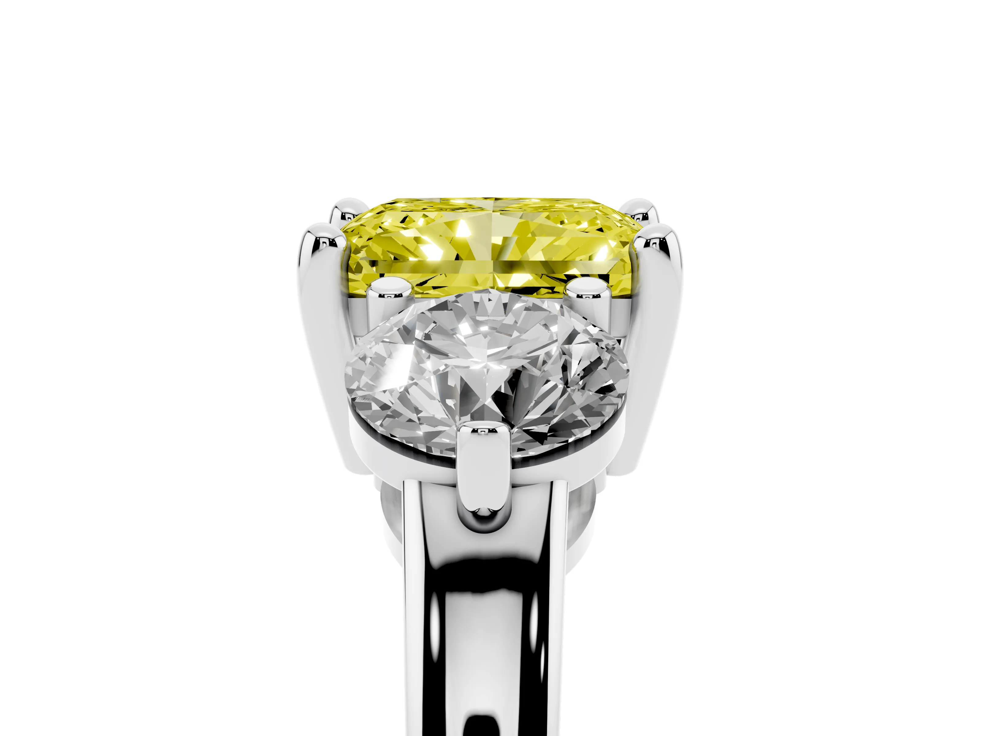 Fancy Yellow Radiant Cut Diamond Three-Stone Ring Set in Silver with Prong Setting and Classic Band