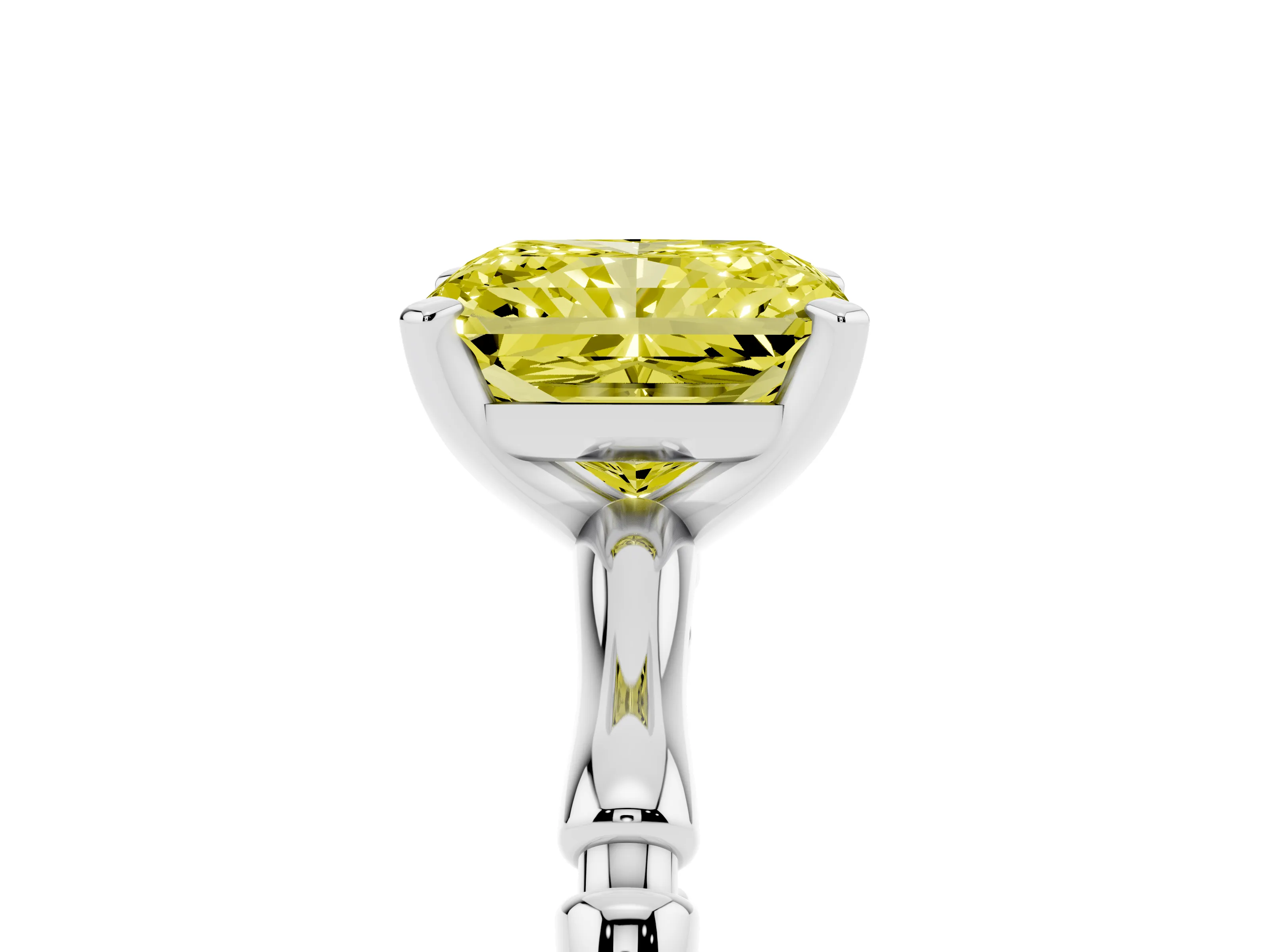 Fancy Yellow Radiant Cut Diamond Solitaire Ring Set in Silver with Bamboo Band and Prong Setting