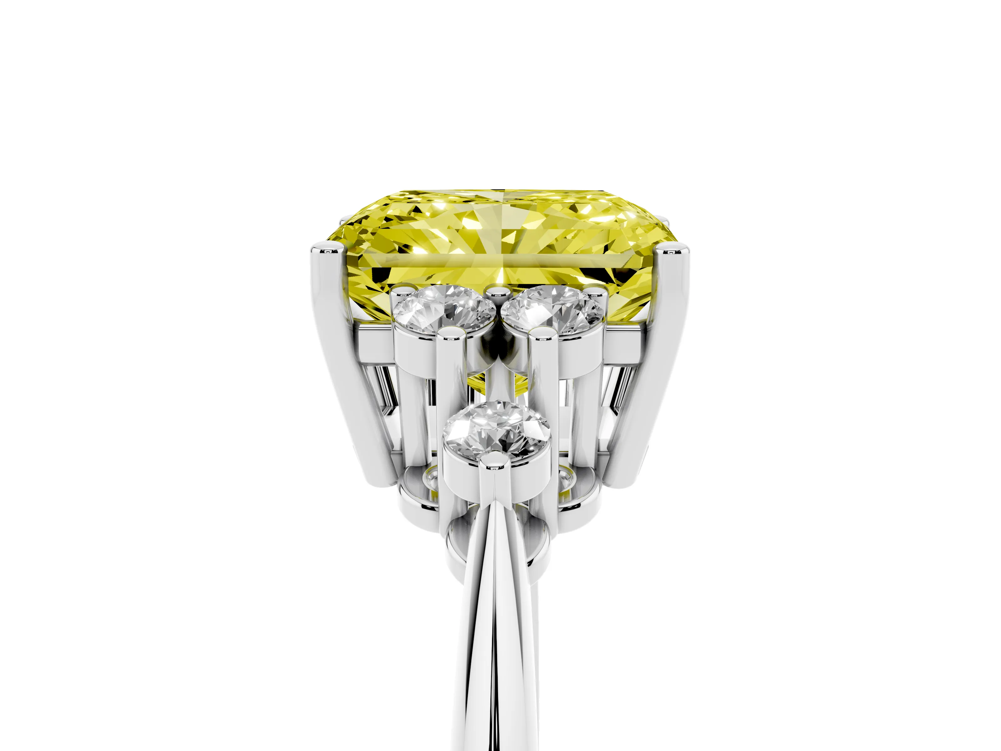 Fancy Yellow Radiant Cut Diamond Cluster Ring Set in White gold with Plain Band and Prong Setting