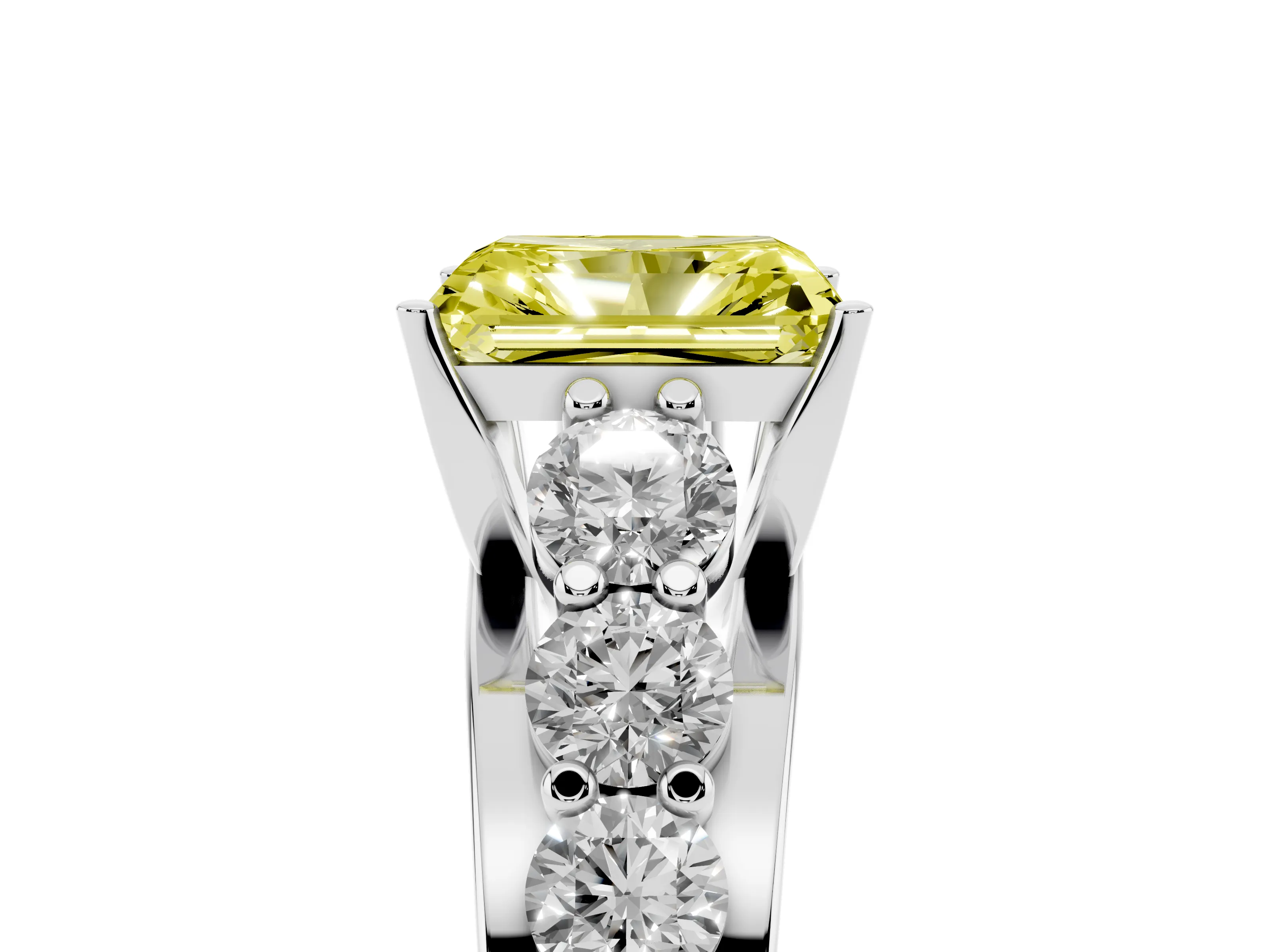 Fancy Yellow Radiant Cut Diamond Pavé Engagement Ring Set in Silver with Prong Setting