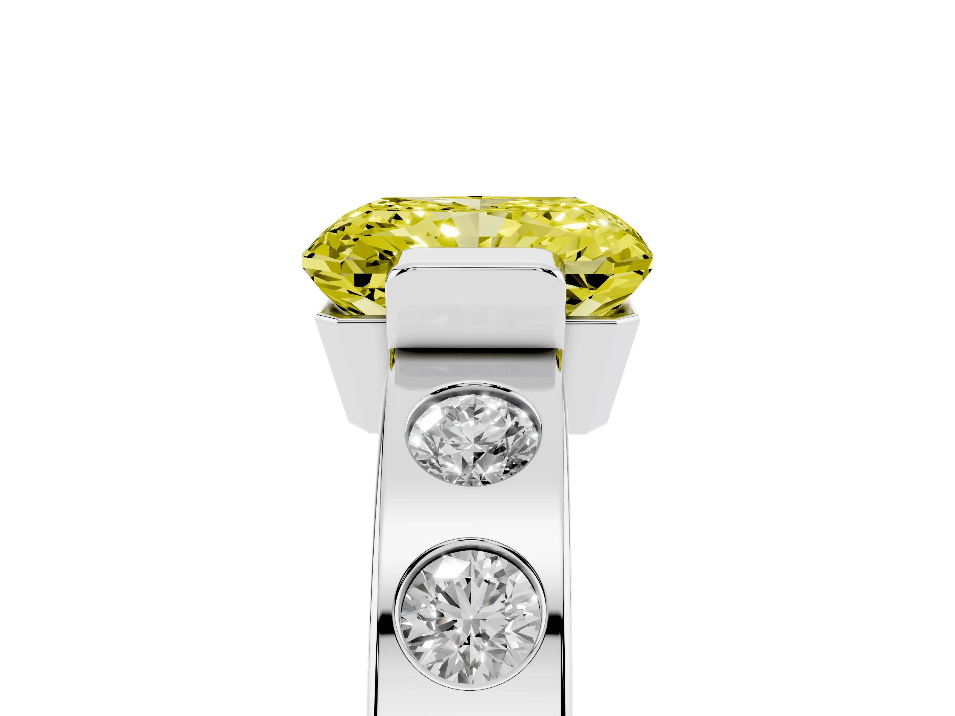 Fancy Yellow Radiant Cut Diamond Channel-Set Band Ring Set in Platinum with Bezel Prong Setting